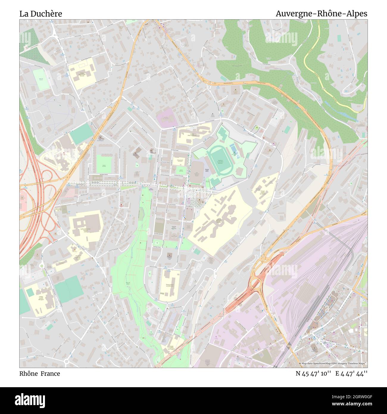 La Duchère, Rhône, Frankreich, Auvergne-Rhône-Alpes, N 45 47' 10'', E 4 47' 44'', map, Timeless Map veröffentlicht im Jahr 2021. Reisende, Entdecker und Abenteurer wie Florence Nightingale, David Livingstone, Ernest Shackleton, Lewis and Clark und Sherlock Holmes haben sich bei der Planung von Reisen zu den entlegensten Ecken der Welt auf Karten verlassen.Timeless Maps kartiert die meisten Orte auf der Welt und zeigt die Verwirklichung großer Träume Stockfoto