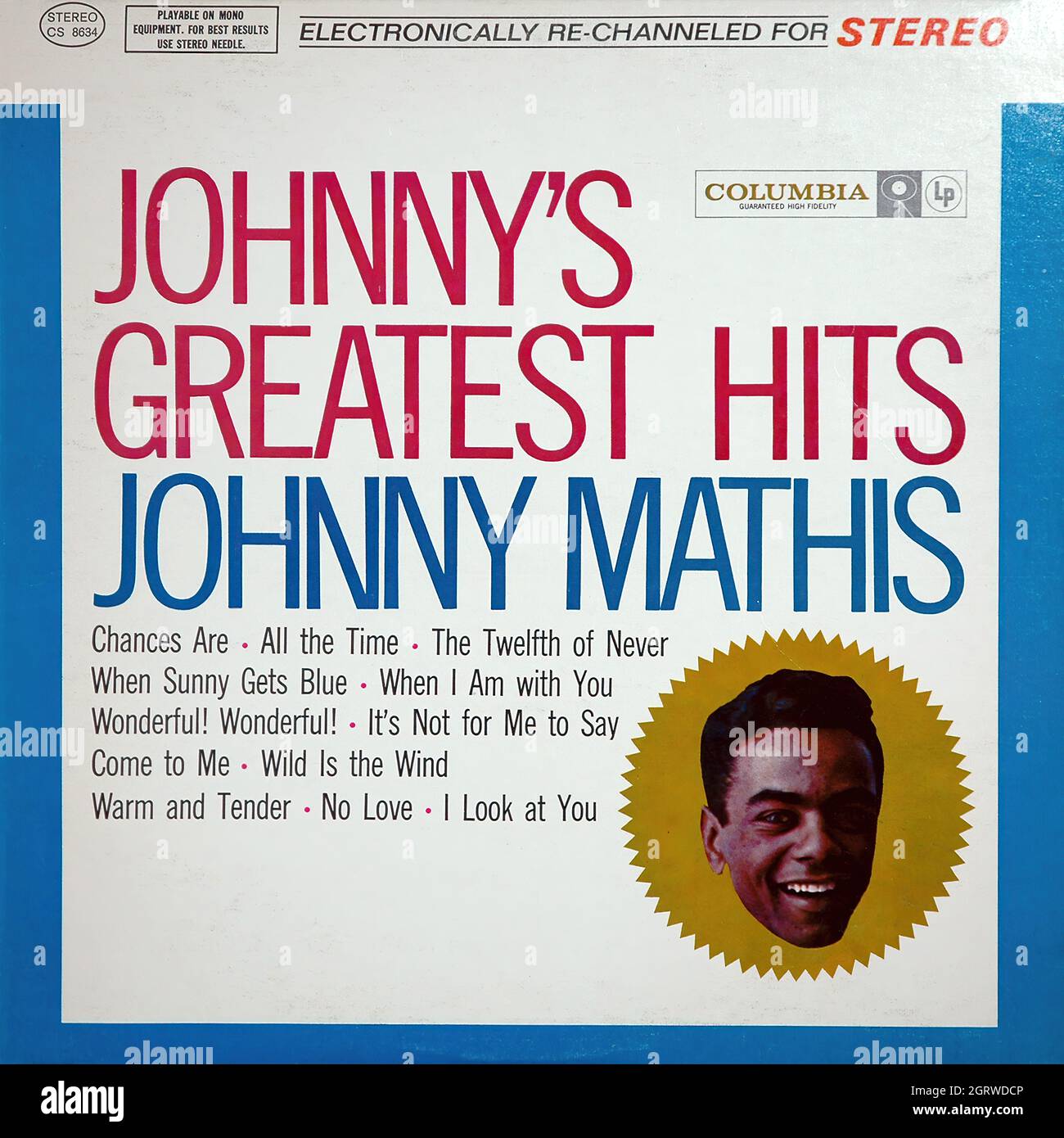 Johnny Mathis - Johnny's Greatest Hits 1958 - Vintage Vinyl Rekord mit 33 U/min Stockfoto