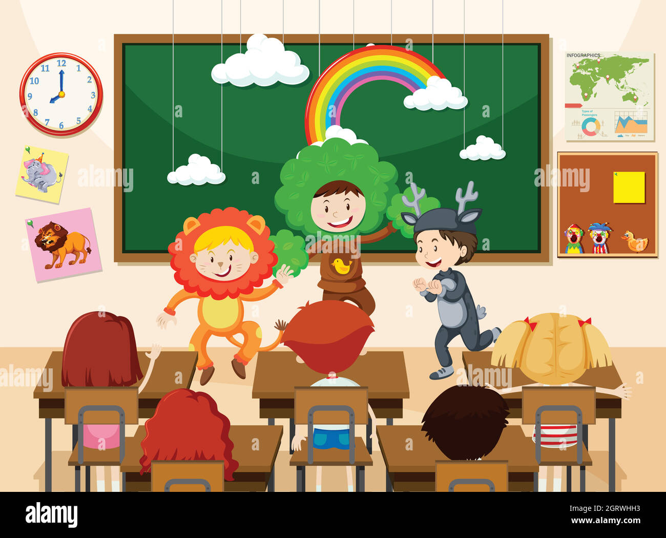 Kinder, die vor dem Unterricht auftreten Stock Vektor