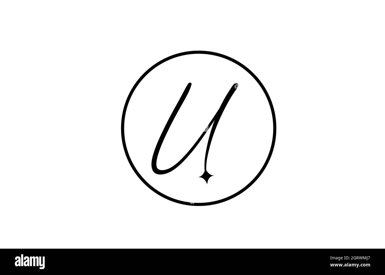 U-Alphabet Buchstabe Logo für Geschäft mit Stern und Kreis. Schlichter eleganter Schriftzug für Unternehmen. Corporate Identity Branding Icon Design in weiß und schwarz Stock Vektor