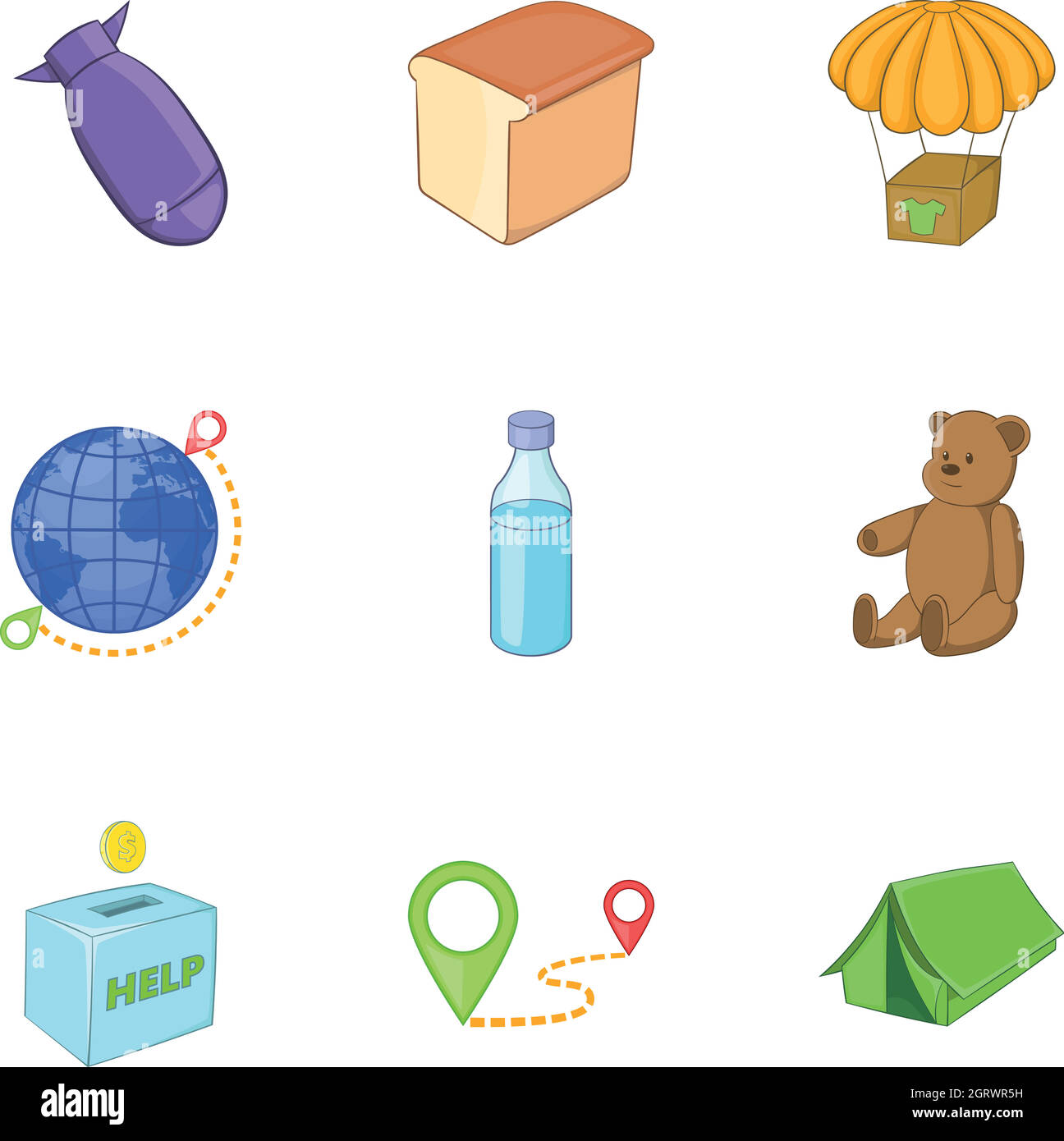 Probleme der Einwanderer Ikonen gesetzt, Cartoon-Stil Stock Vektor