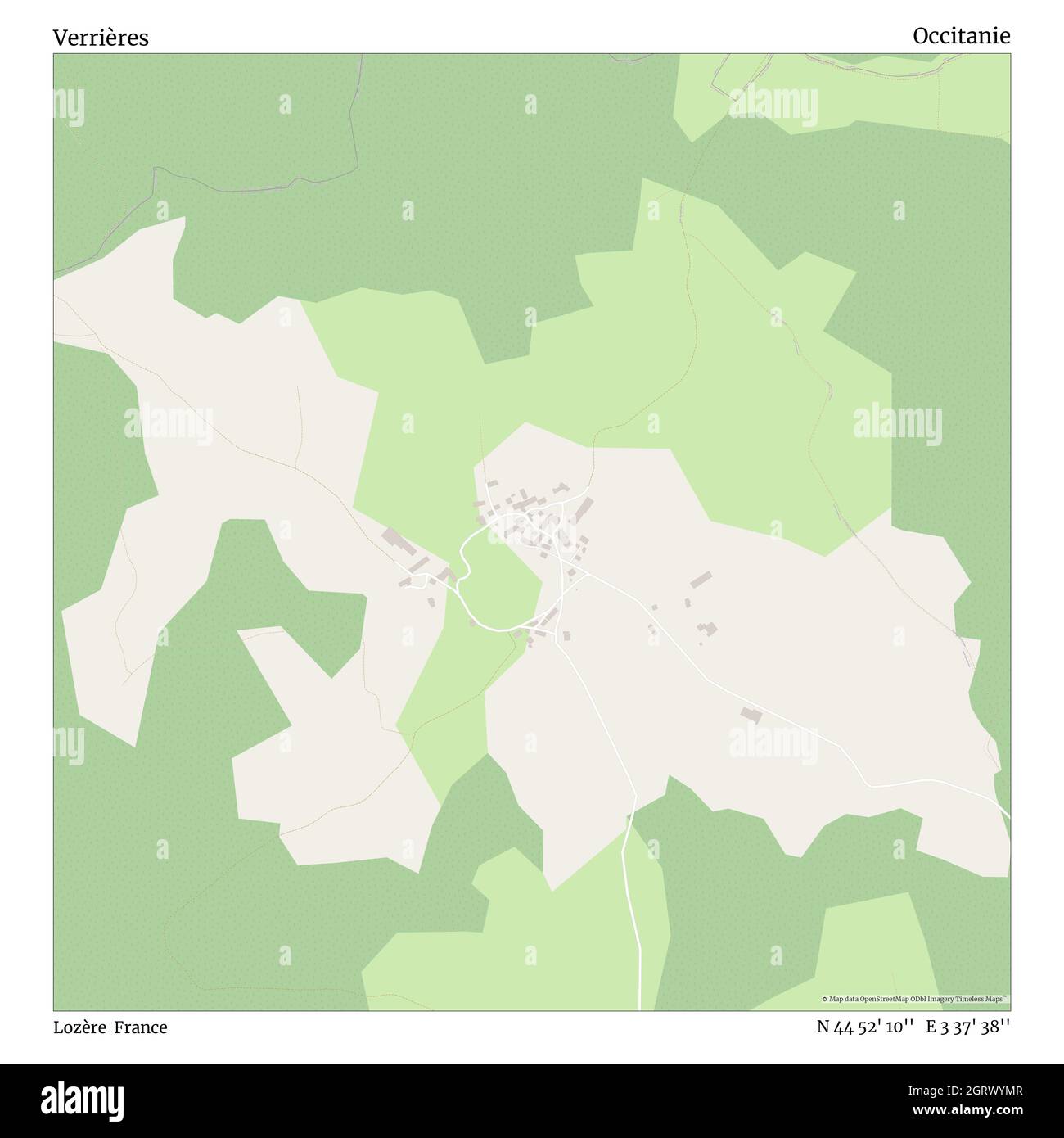 Verrières, Lozère, France, Canzitanie, N 44 52' 10'', E 3 37' 38'', map, Timeless Map veröffentlicht im Jahr 2021. Reisende, Entdecker und Abenteurer wie Florence Nightingale, David Livingstone, Ernest Shackleton, Lewis and Clark und Sherlock Holmes haben sich bei der Planung von Reisen zu den entlegensten Ecken der Welt auf Karten verlassen.Timeless Maps kartiert die meisten Orte auf der Welt und zeigt die Verwirklichung großer Träume Stockfoto