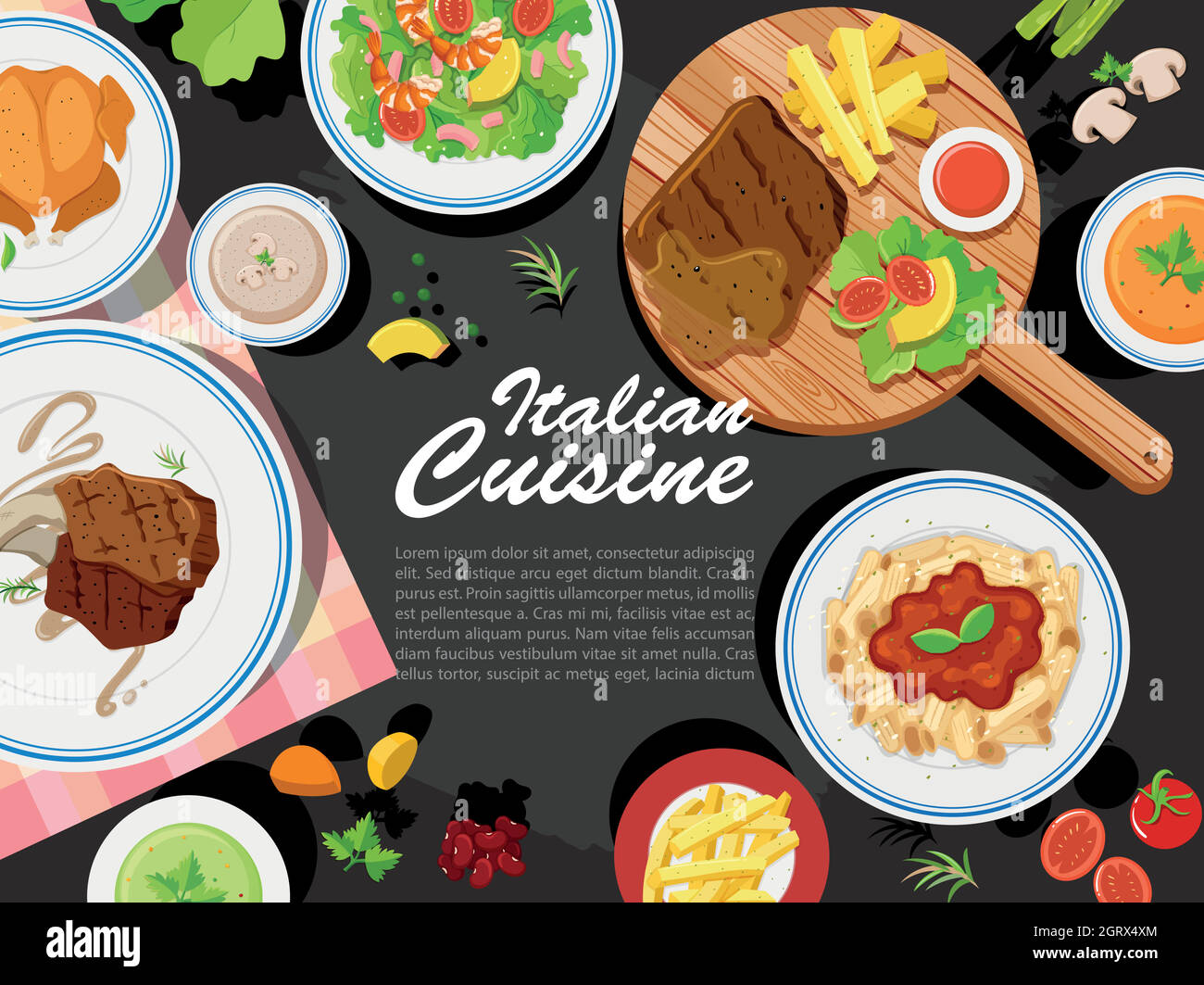 Hintergrund-Design mit verschiedenen Arten von Lebensmitteln Stock Vektor
