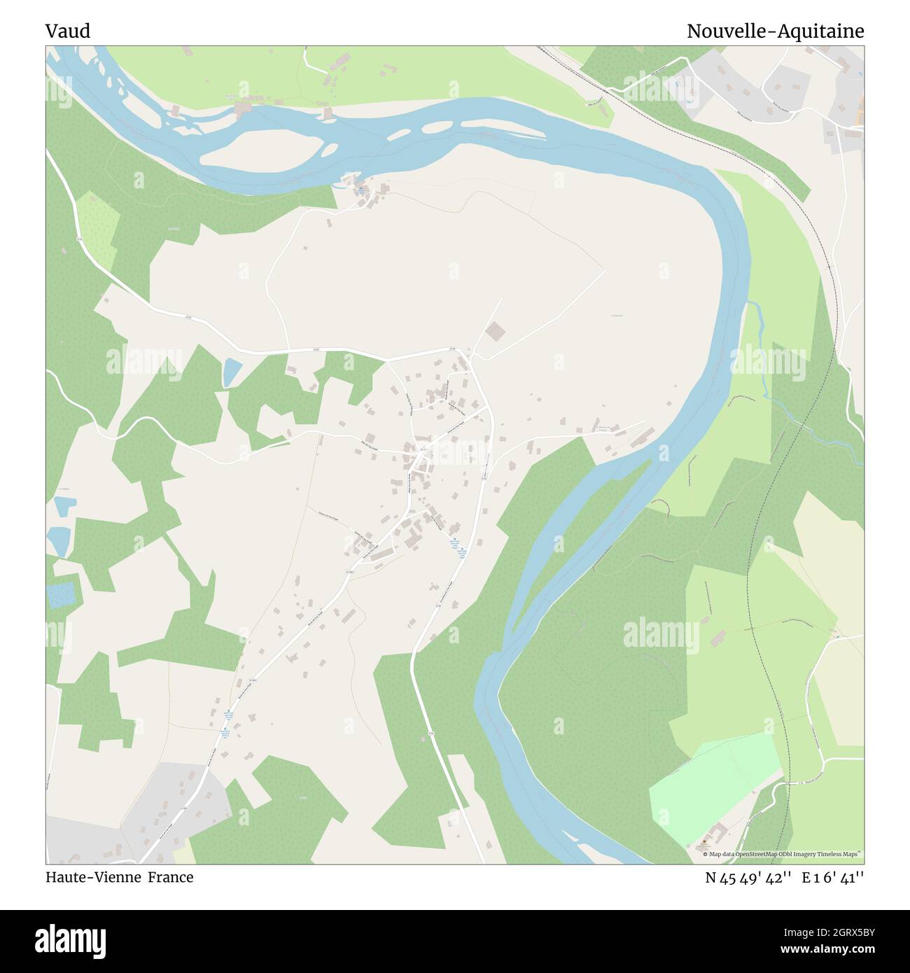 Waadt, Haute-Vienne, Frankreich, Nouvelle-Aquitaine, N 45 49' 42'', E 1 6' 41'', map, Timeless Map veröffentlicht im Jahr 2021. Reisende, Entdecker und Abenteurer wie Florence Nightingale, David Livingstone, Ernest Shackleton, Lewis and Clark und Sherlock Holmes haben sich bei der Planung von Reisen zu den entlegensten Ecken der Welt auf Karten verlassen.Timeless Maps kartiert die meisten Orte auf der Welt und zeigt die Verwirklichung großer Träume Stockfoto