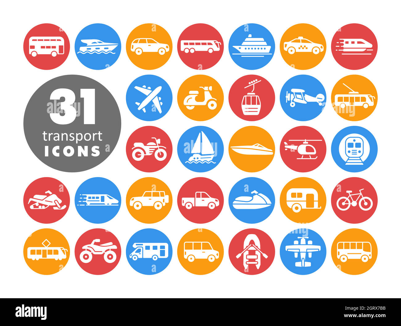 Transportvektor flache weiße Glyphe Icon Set isoliert Stock Vektor