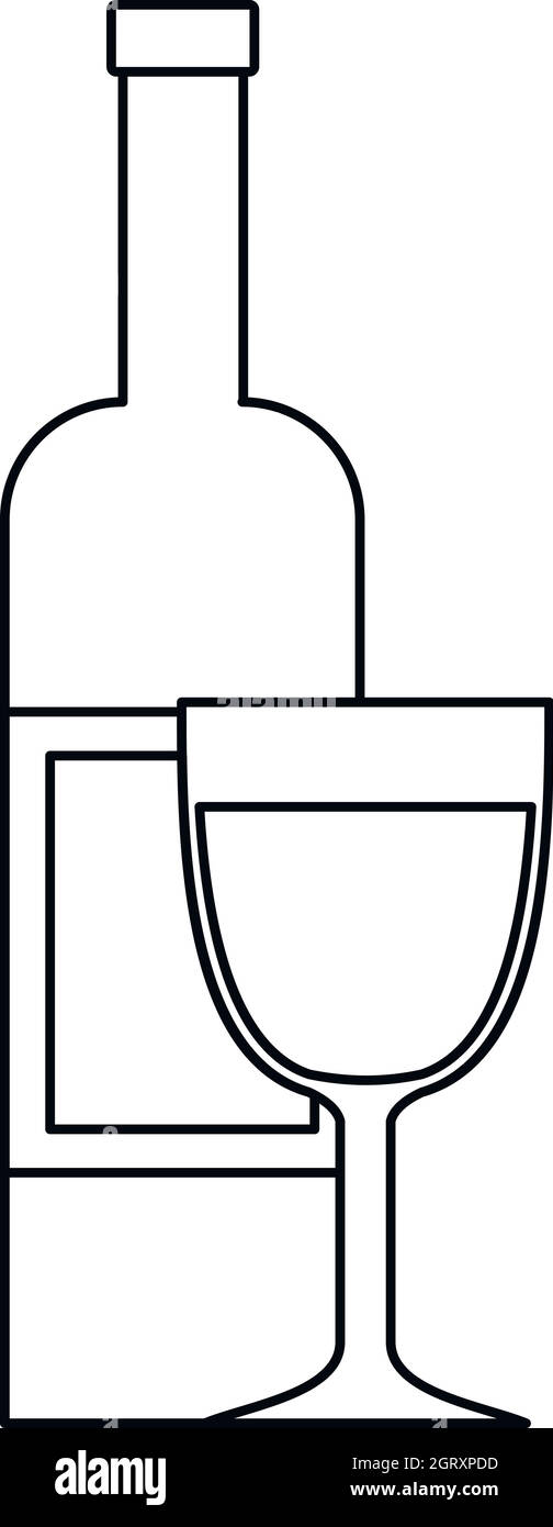 Glas Wein und eine Flasche Symbol, Umriss-Stil Stock Vektor