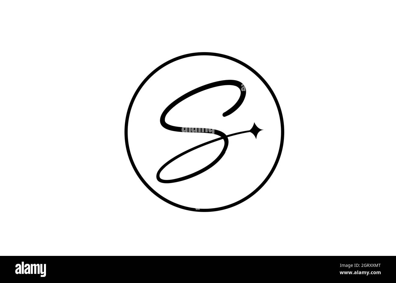 S-Alphabet Buchstaben-Logo für Unternehmen mit Stern und Kreis. Schlichter eleganter Schriftzug für Unternehmen. Corporate Identity Branding Icon Design in weiß und schwarz Stock Vektor
