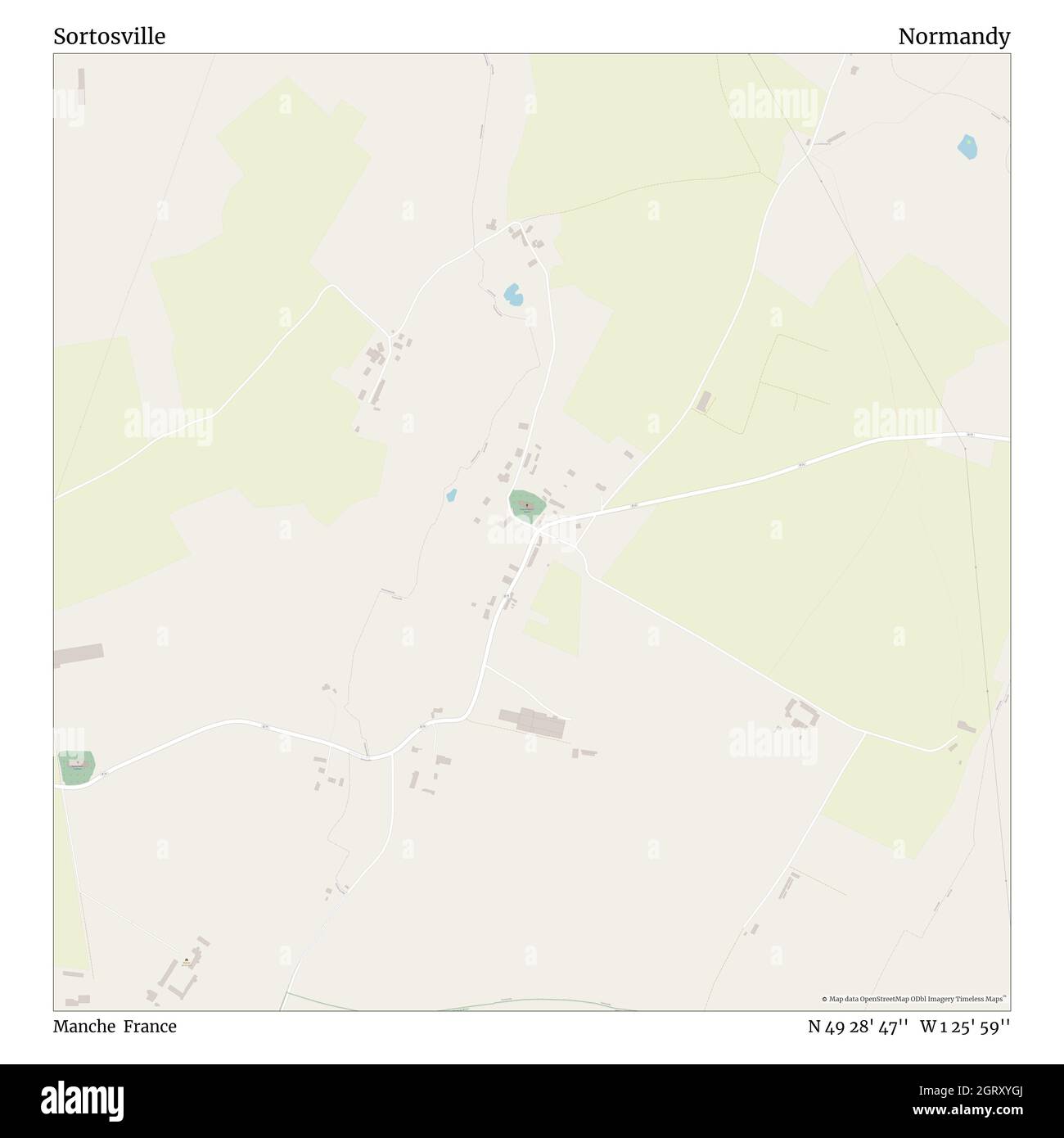 Sortosville, Manche, Frankreich, Normandie, N 49 28' 47'', W 1 25' 59'', map, Timeless Map veröffentlicht im Jahr 2021. Reisende, Entdecker und Abenteurer wie Florence Nightingale, David Livingstone, Ernest Shackleton, Lewis and Clark und Sherlock Holmes haben sich bei der Planung von Reisen zu den entlegensten Ecken der Welt auf Karten verlassen.Timeless Maps kartiert die meisten Orte auf der Welt und zeigt die Verwirklichung großer Träume Stockfoto