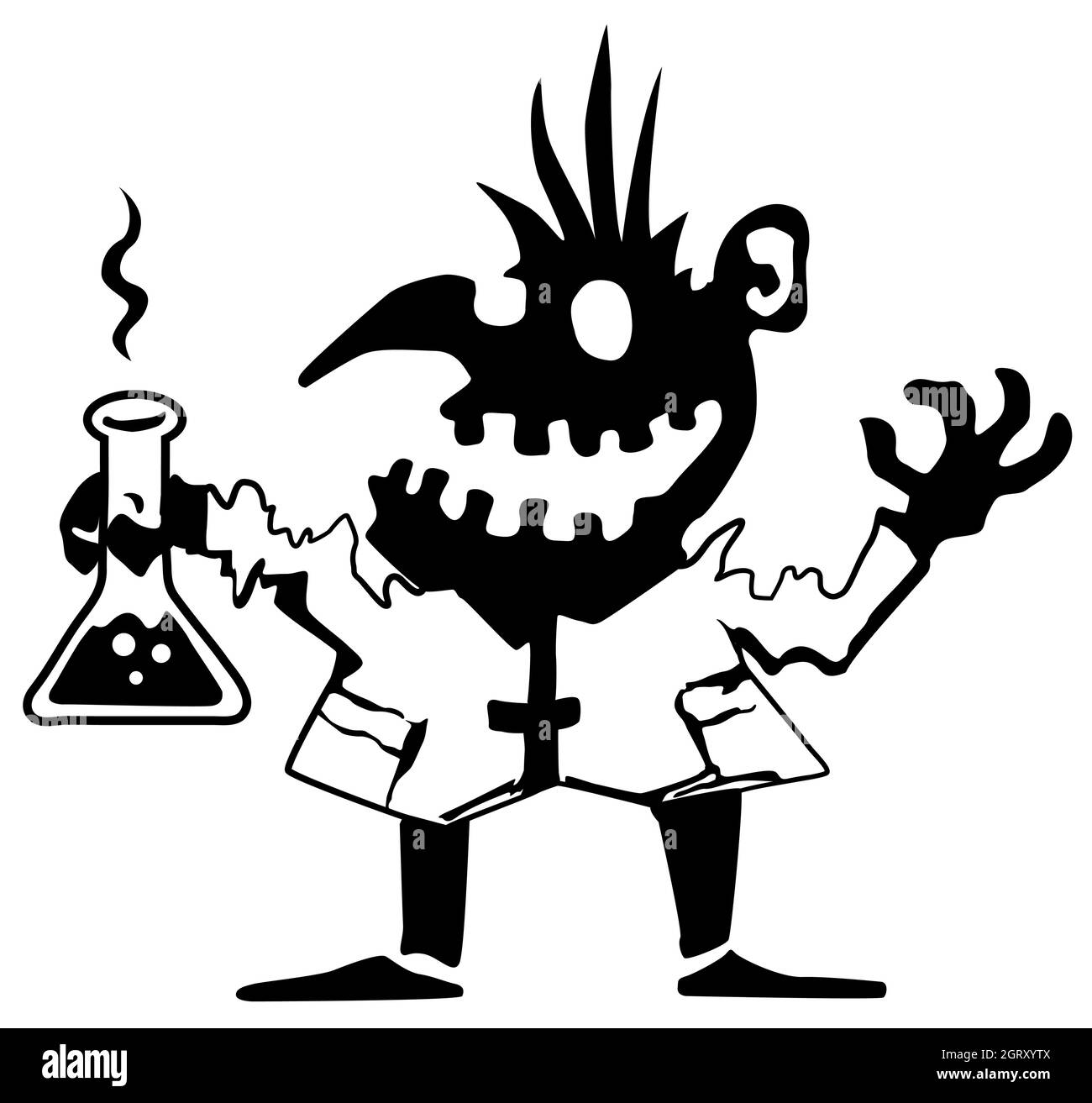 Monster Halloween Kreatur verrückt Wissenschaftler Silhouette Schablone schwarz, Vektor-Illustration, horizontal, über weiß, isoliert Stock Vektor