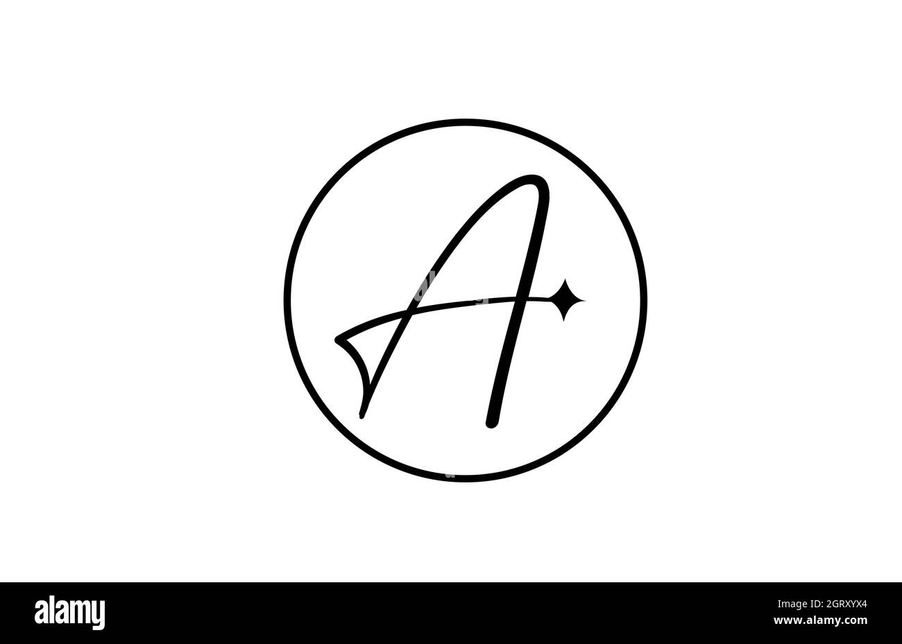 Ein Alphabet Buchstaben Logo für Unternehmen mit Stern und Kreis. Schlichter eleganter Schriftzug für Unternehmen. Corporate Identity Branding Icon Design in weiß und schwarz Stock Vektor