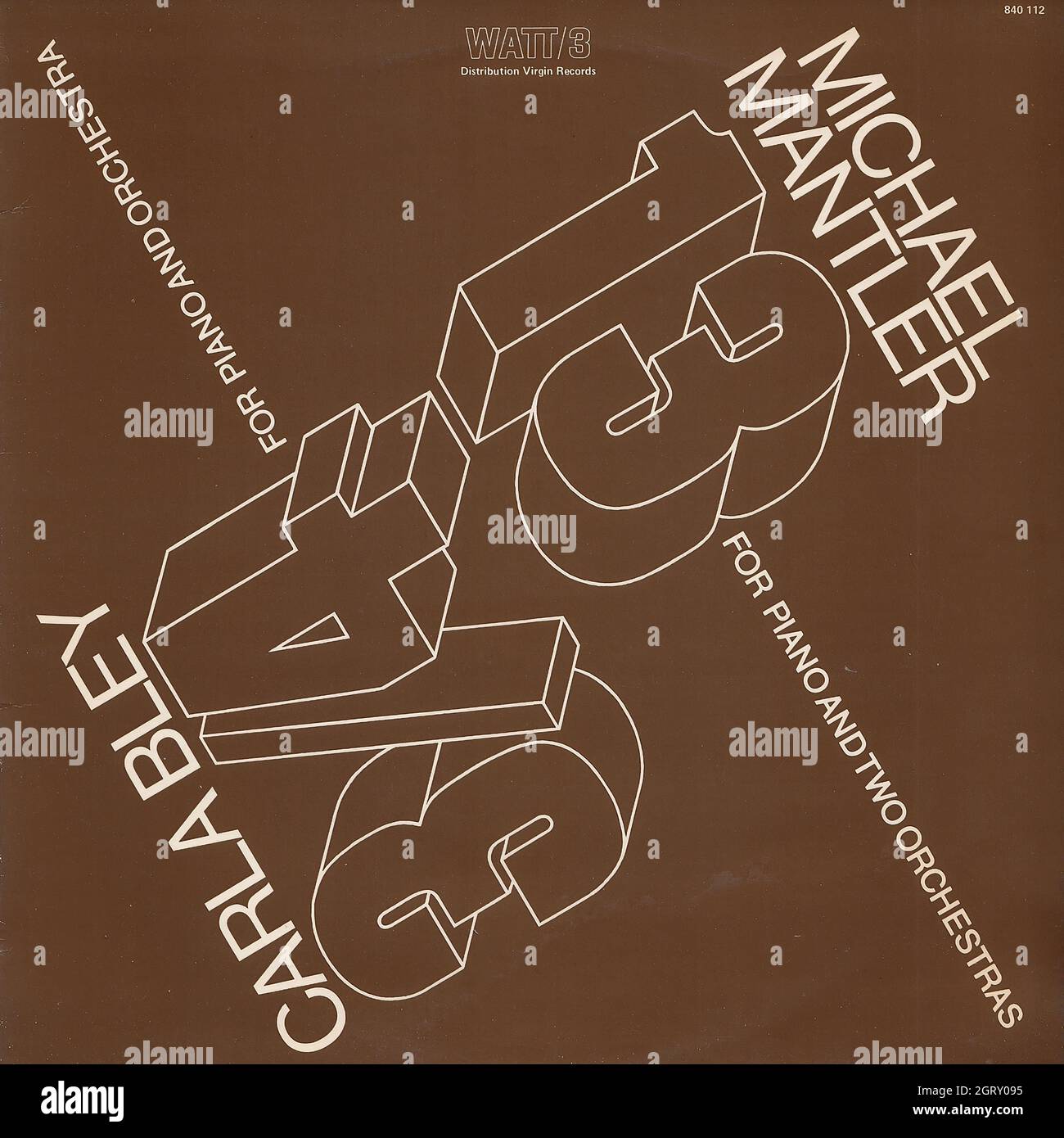 Michael Mantler - Carla Bley - 13 für Klavier und zwei Orchester-3 - 4 für Klavier und Orchester - Vintage Vinyl Schallplattencover Stockfoto