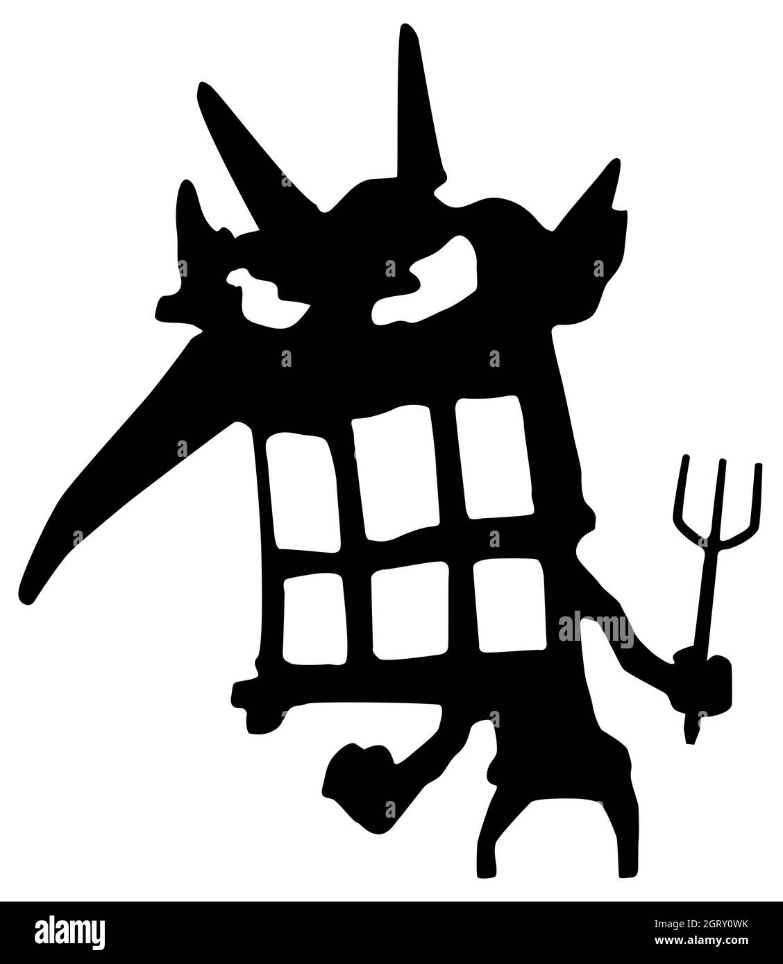Monster Halloween Kreatur wütend Teufel Silhouette Schablone schwarz, Vektor-Illustration, horizontal, über weiß, isoliert Stock Vektor