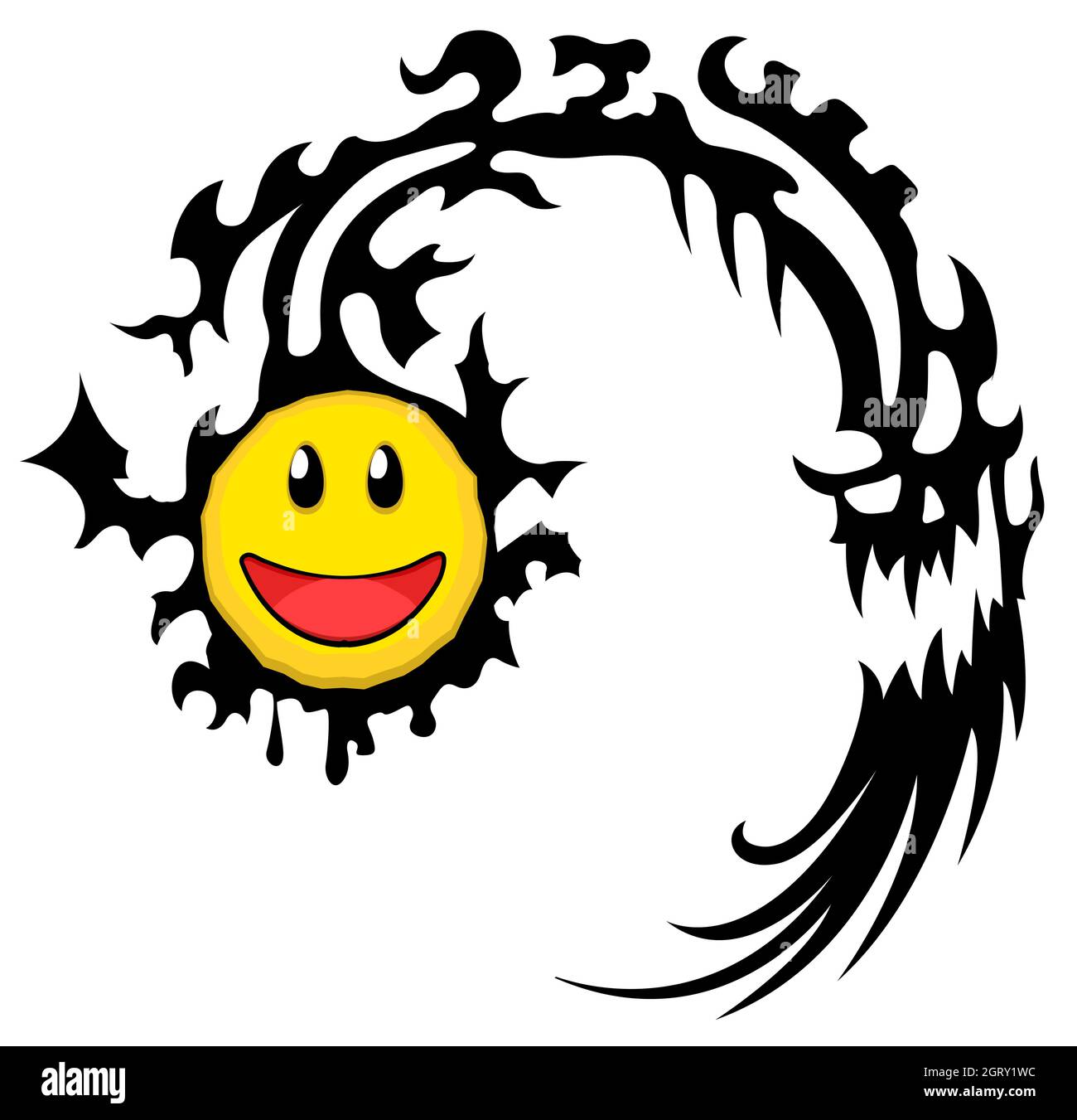 Lächeln Gesicht trügerisch beängstigend besessen Schatten unter, Cartoon Farbe Vektor Illustration Design-Element, horizontal, über weiß, isoliert Stock Vektor