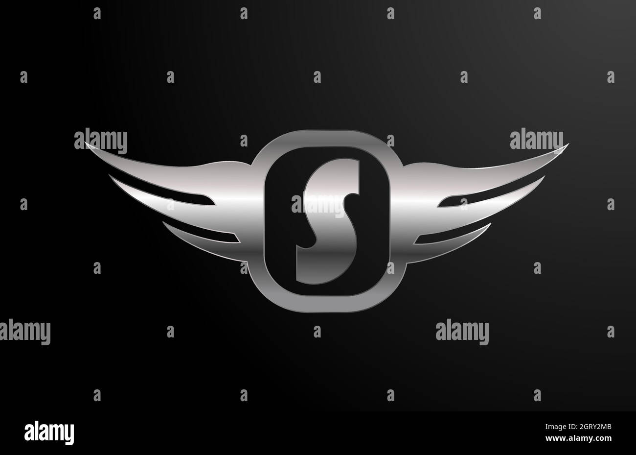 S-Buchstaben-Logo-Alphabet für Unternehmen und Unternehmen mit Flügeln und silberner Farbe. Corporate Schriftzug und Umschrift mit Metalldesign-Ikone Stock Vektor