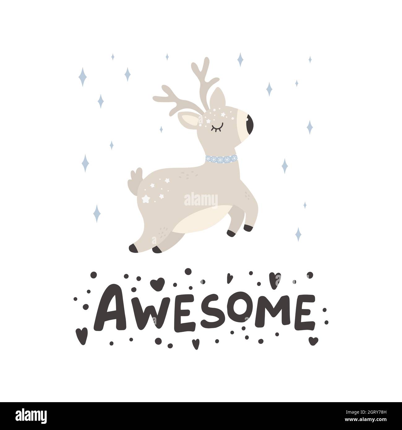 Niedlicher weihnachtshirsch. Vektordruck im skandinavischen Stil. Handgezeichnete Vektorgrafik für Poster, Karten, T-Shirts Stock Vektor