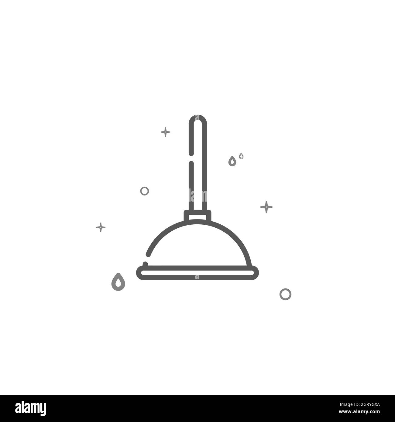 Symbol für Ablassbuster, Ablassrohrreiniger und Toilettenstößel mit einfacher Linie. Sanitär-Symbol, Piktogramm, Zeichen isoliert auf weißem Hintergrund. Bearbeitbare Kontur. Stockfoto