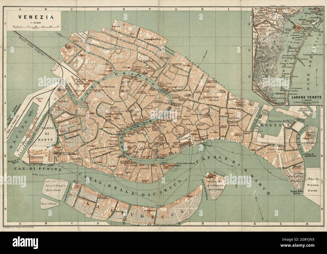 Venezia – Karte von Venedig von Wagner & Debes. 1886. Stockfoto