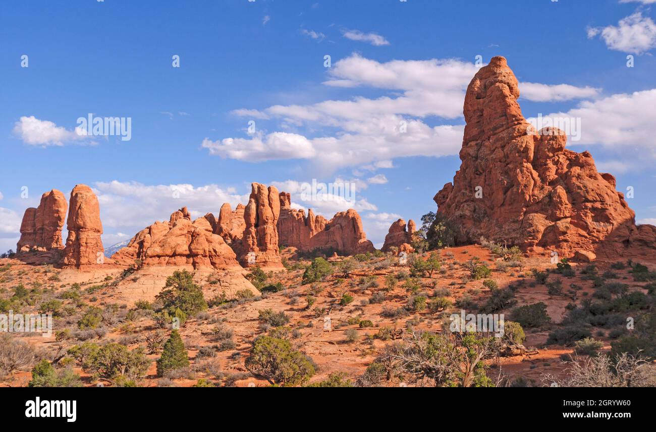 Rote Sandsteinformationen im Windows-Bereich des Arches National Park in Utah Stockfoto