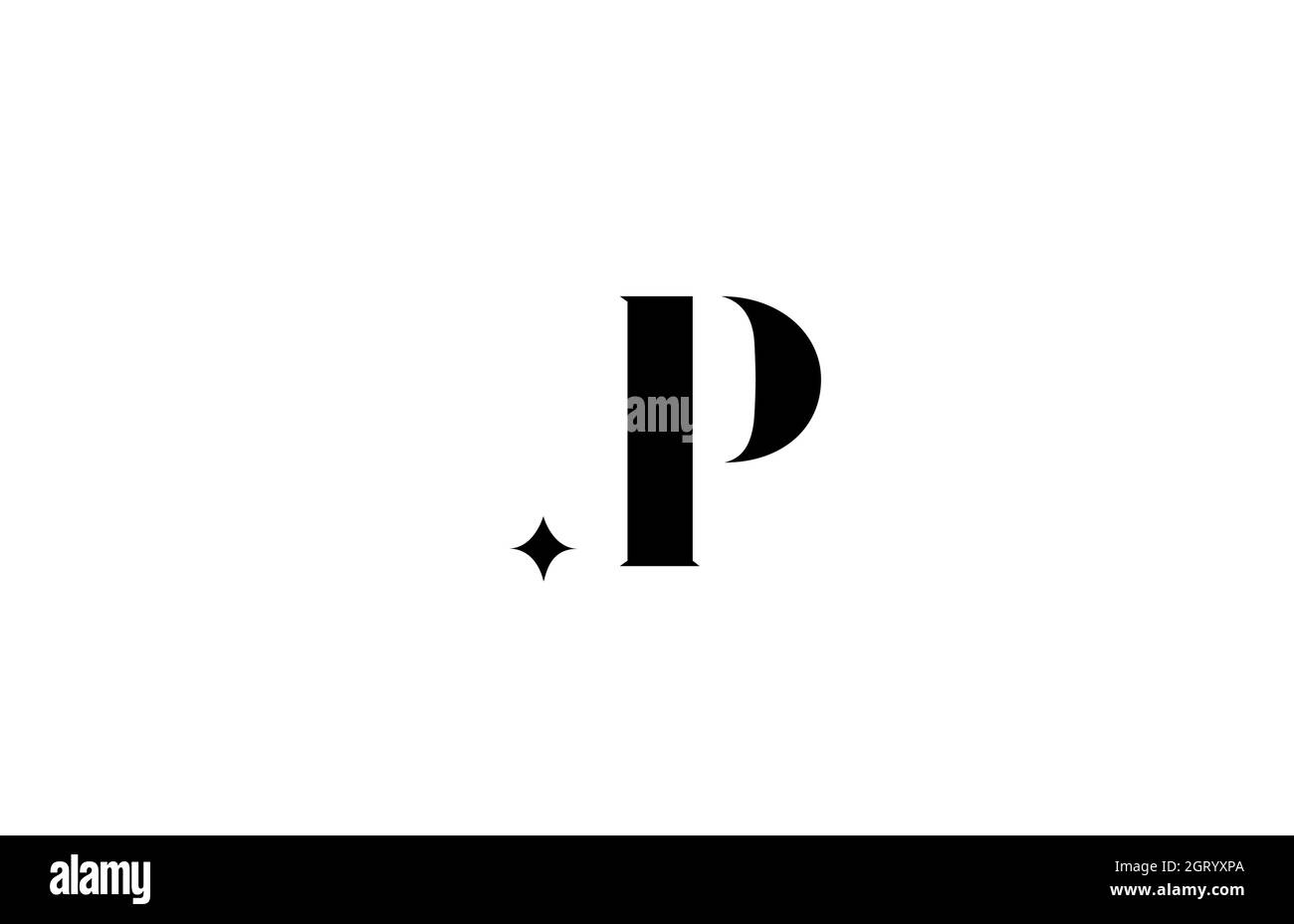 Schwarz-weißes P-Alphabet-Buchstabenlogo für Business mit Stern. Kreativer Schriftzug für Unternehmen. Corporate Identity Branding Design-Symbol Stock Vektor