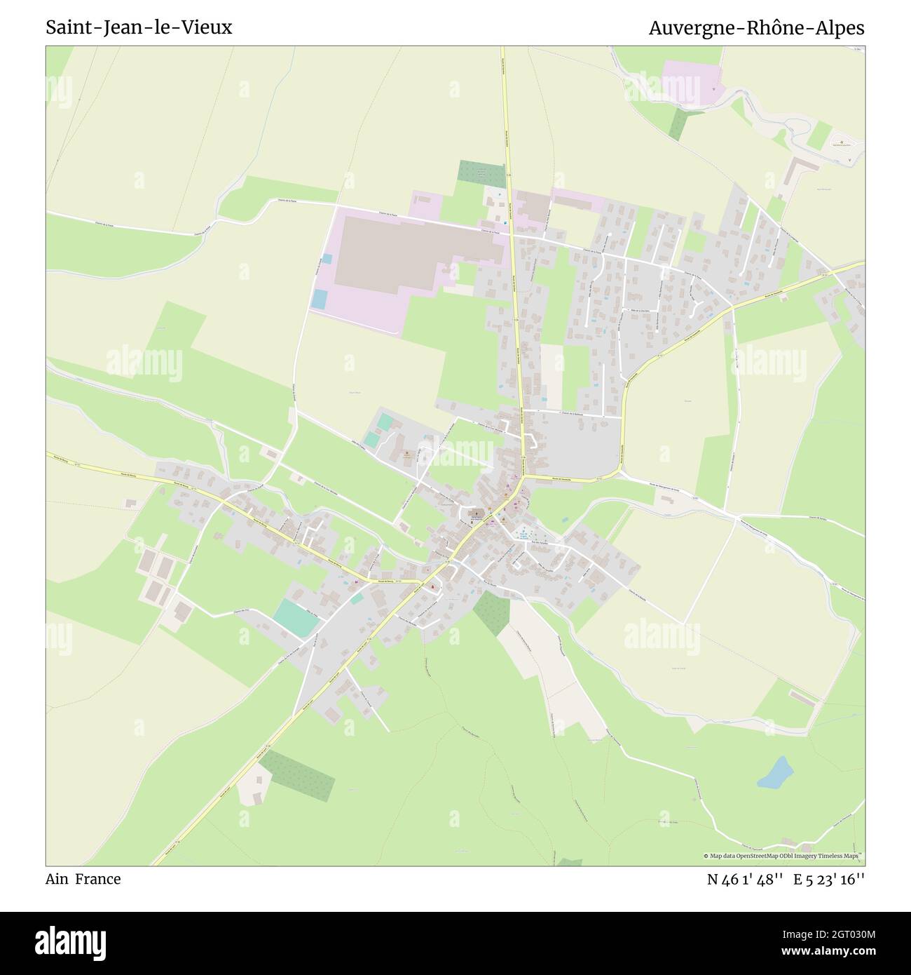 Saint-Jean-le-Vieux, Ain, Frankreich, Auvergne-Rhône-Alpes, N 46 1' 48'', E 5 23' 16'', map, Timeless Map veröffentlicht im Jahr 2021. Reisende, Entdecker und Abenteurer wie Florence Nightingale, David Livingstone, Ernest Shackleton, Lewis and Clark und Sherlock Holmes haben sich bei der Planung von Reisen zu den entlegensten Ecken der Welt auf Karten verlassen.Timeless Maps kartiert die meisten Orte auf der Welt und zeigt die Verwirklichung großer Träume Stockfoto