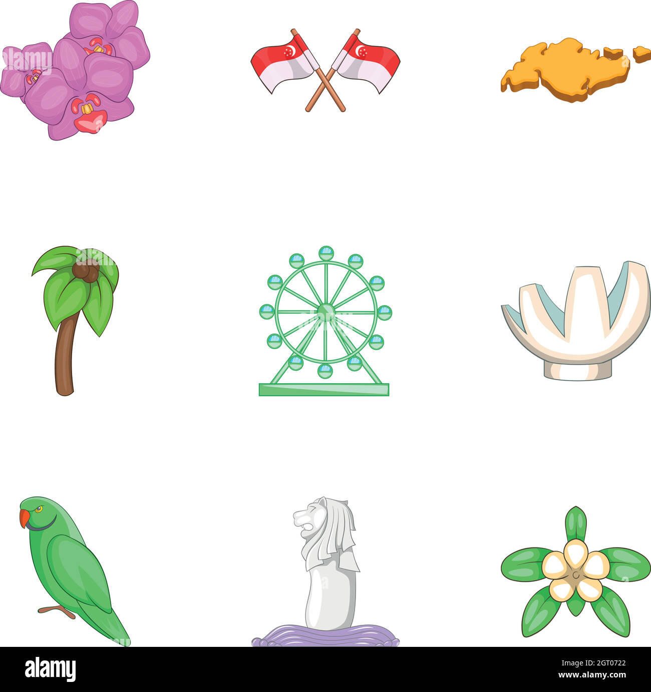 Singapur Reise Icons Set, Cartoon-Stil Stock Vektor