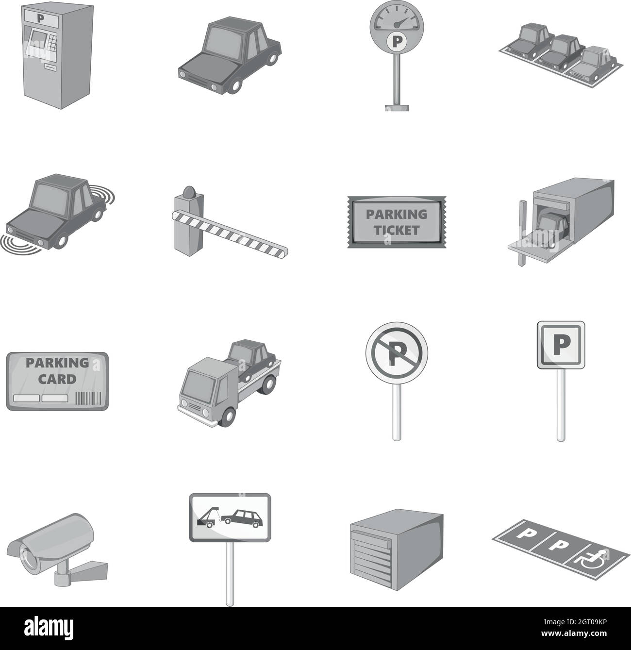 Symbole für Parkobjekte, monochromer Stil Stock Vektor