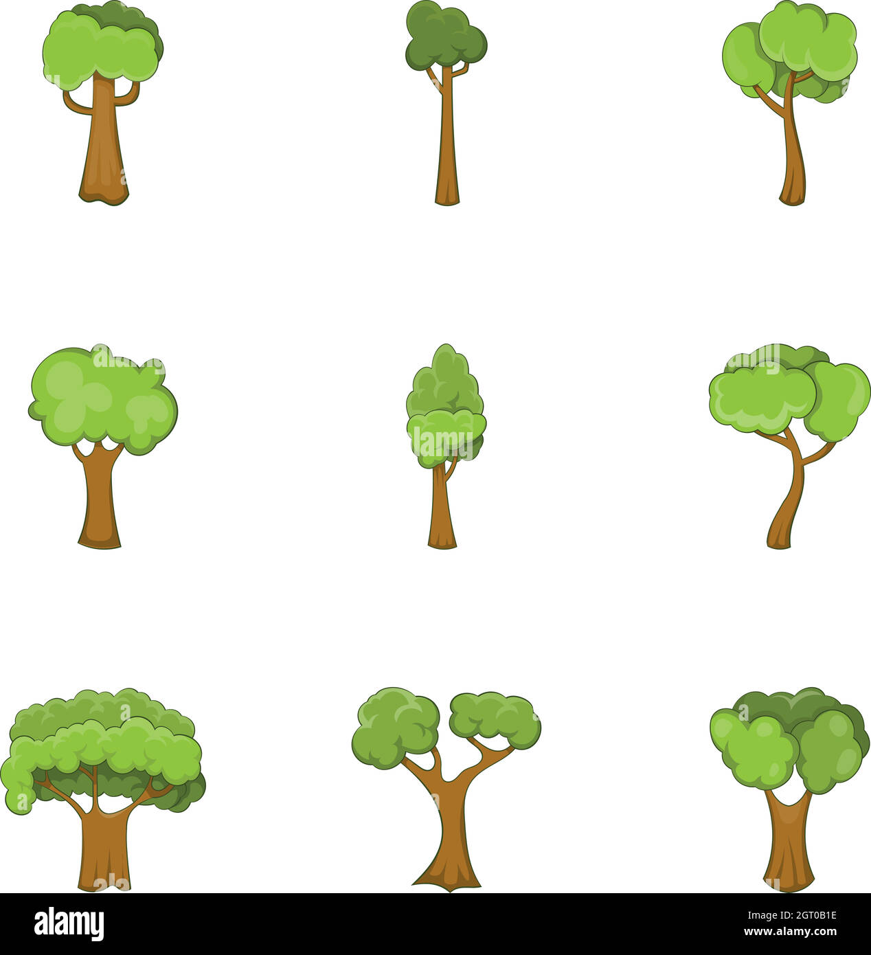 Baumzweig mit grünen Blättern Symbole gesetzt Stock Vektor