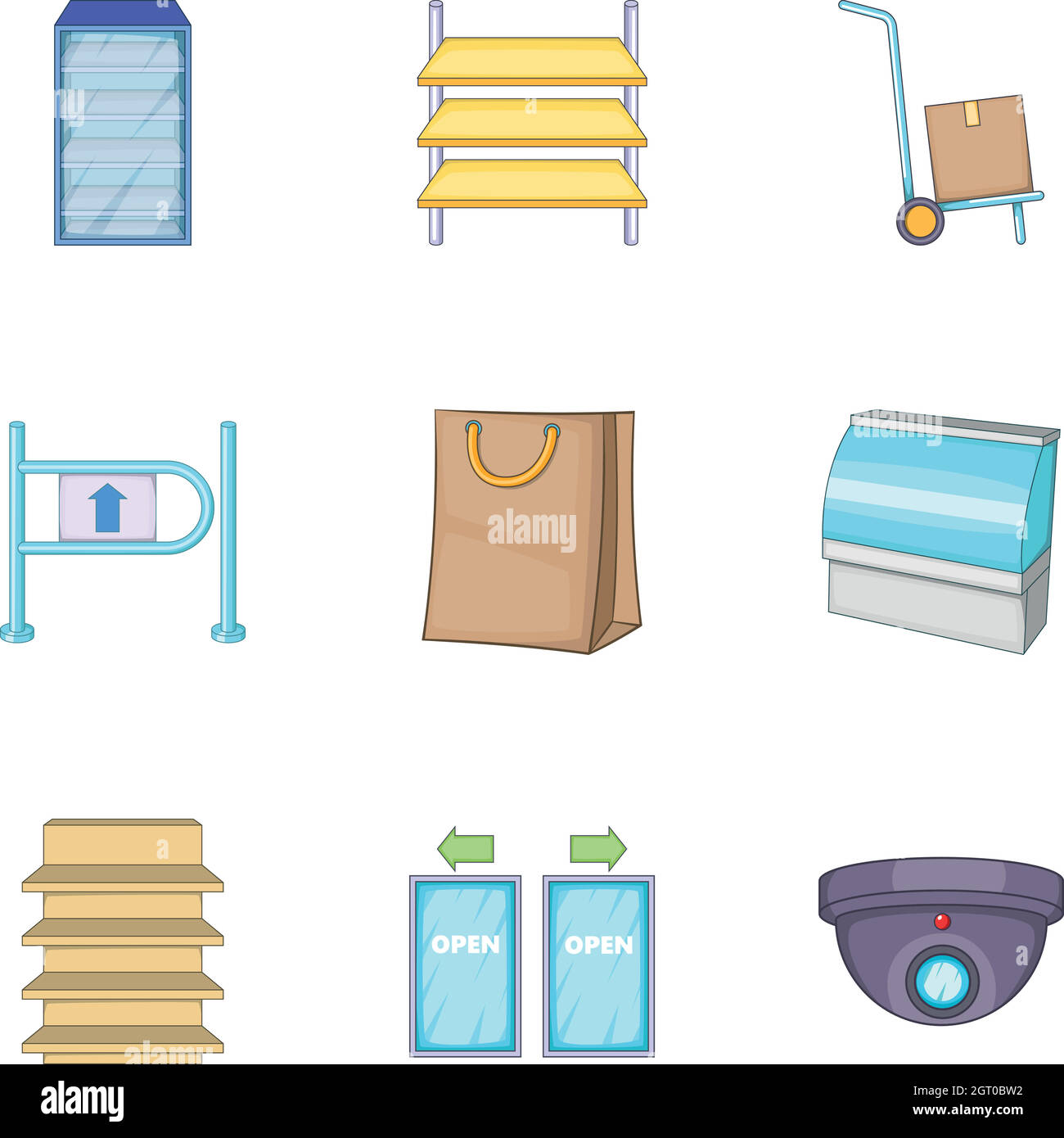 Lebensmittelgeschäft Icons Set, Cartoon-Stil Stock Vektor