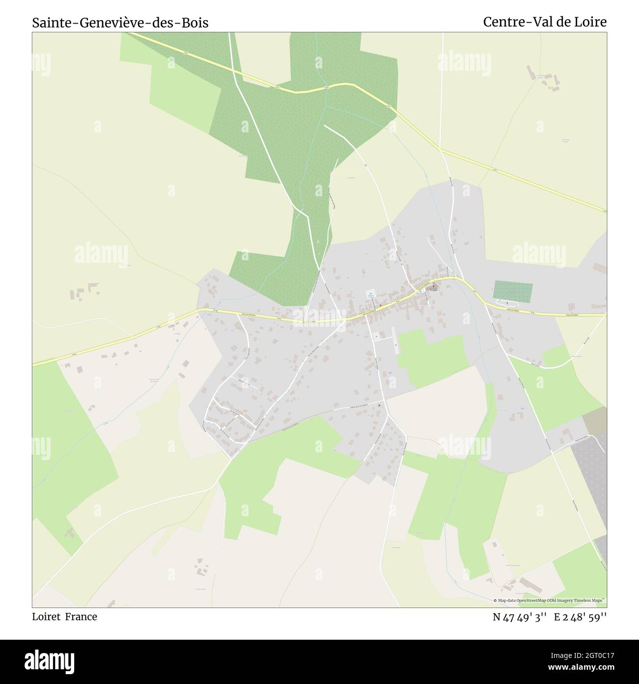 Sainte-Geneviève-des-Bois, Loiret, Frankreich, Centre-Val de Loire, N 47 49' 3'', E 2 48' 59'', map, Timeless Map veröffentlicht im Jahr 2021. Reisende, Entdecker und Abenteurer wie Florence Nightingale, David Livingstone, Ernest Shackleton, Lewis and Clark und Sherlock Holmes haben sich bei der Planung von Reisen zu den entlegensten Ecken der Welt auf Karten verlassen.Timeless Maps kartiert die meisten Orte auf der Welt und zeigt die Verwirklichung großer Träume Stockfoto