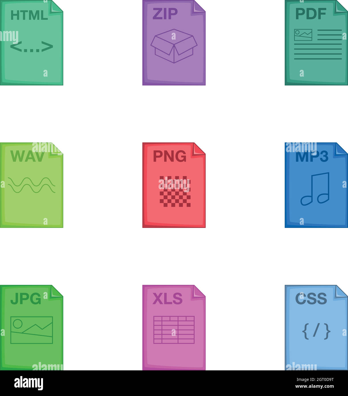 Dokument Dateiformat Symbole gesetzt, Cartoon-Stil Stock Vektor
