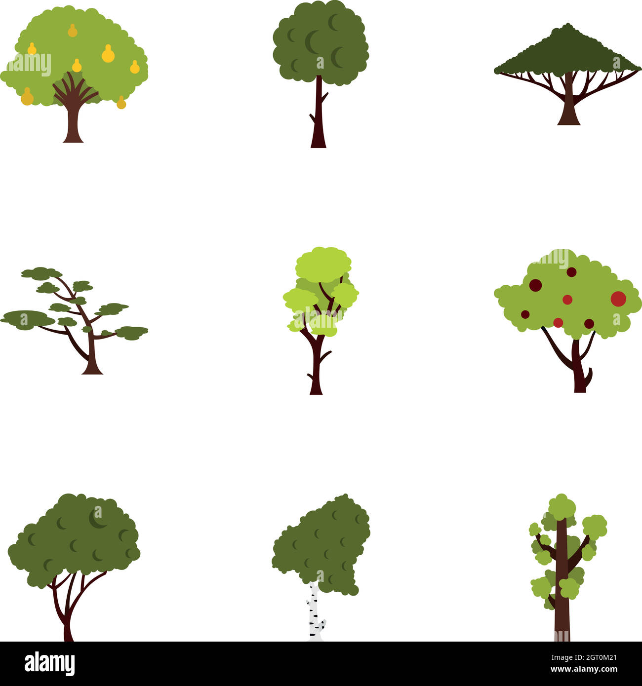 Holzige Pflanzen Icons Set, flachen Stil Stock Vektor
