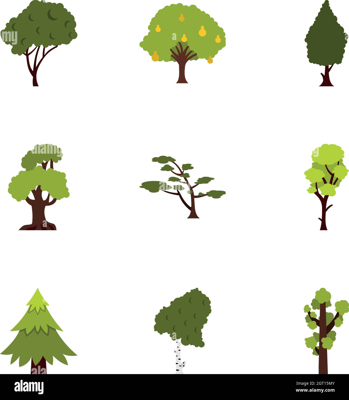 Arboreal Pflanze Icons Set, flachen Stil Stock Vektor