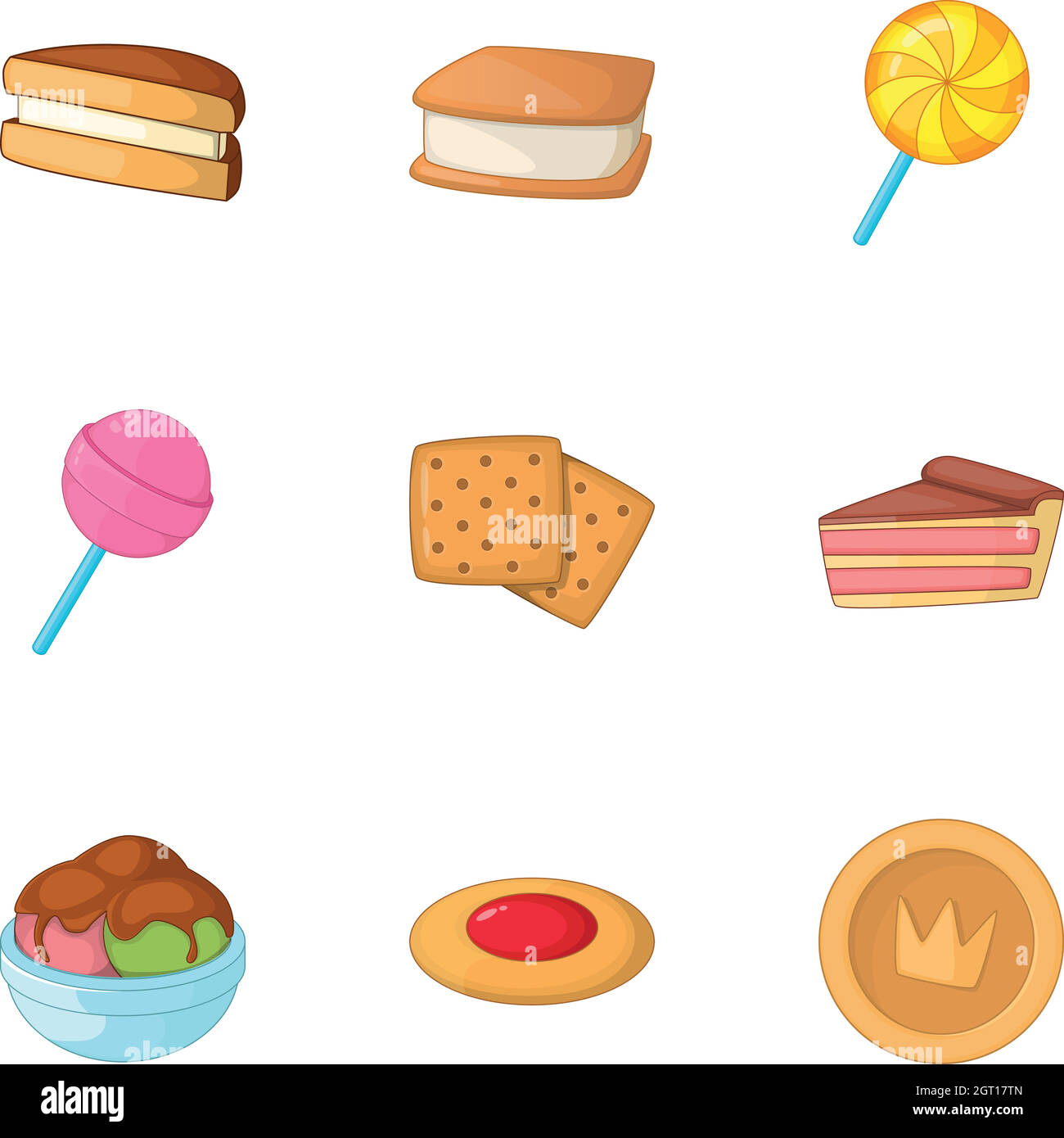 Süße Bäckerei Ikonen gesetzt, Cartoon-Stil Stock Vektor