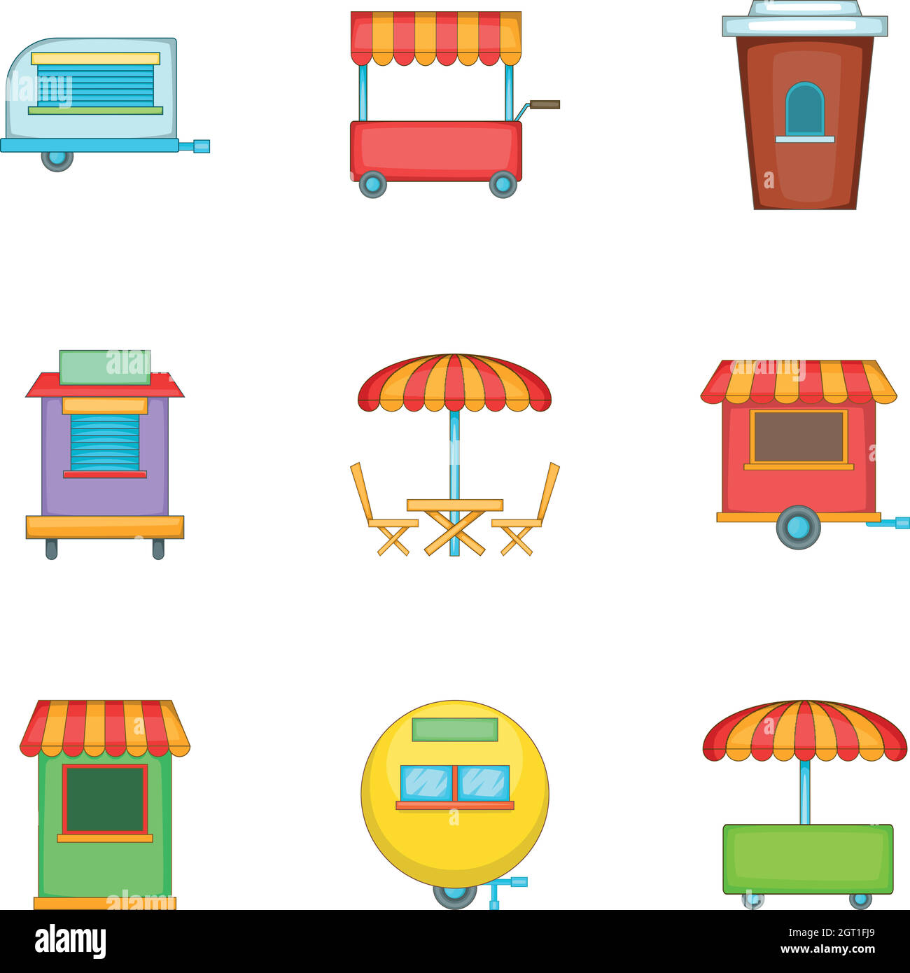 Cafe auf Rädern Icons, Cartoon Stil Stock Vektor