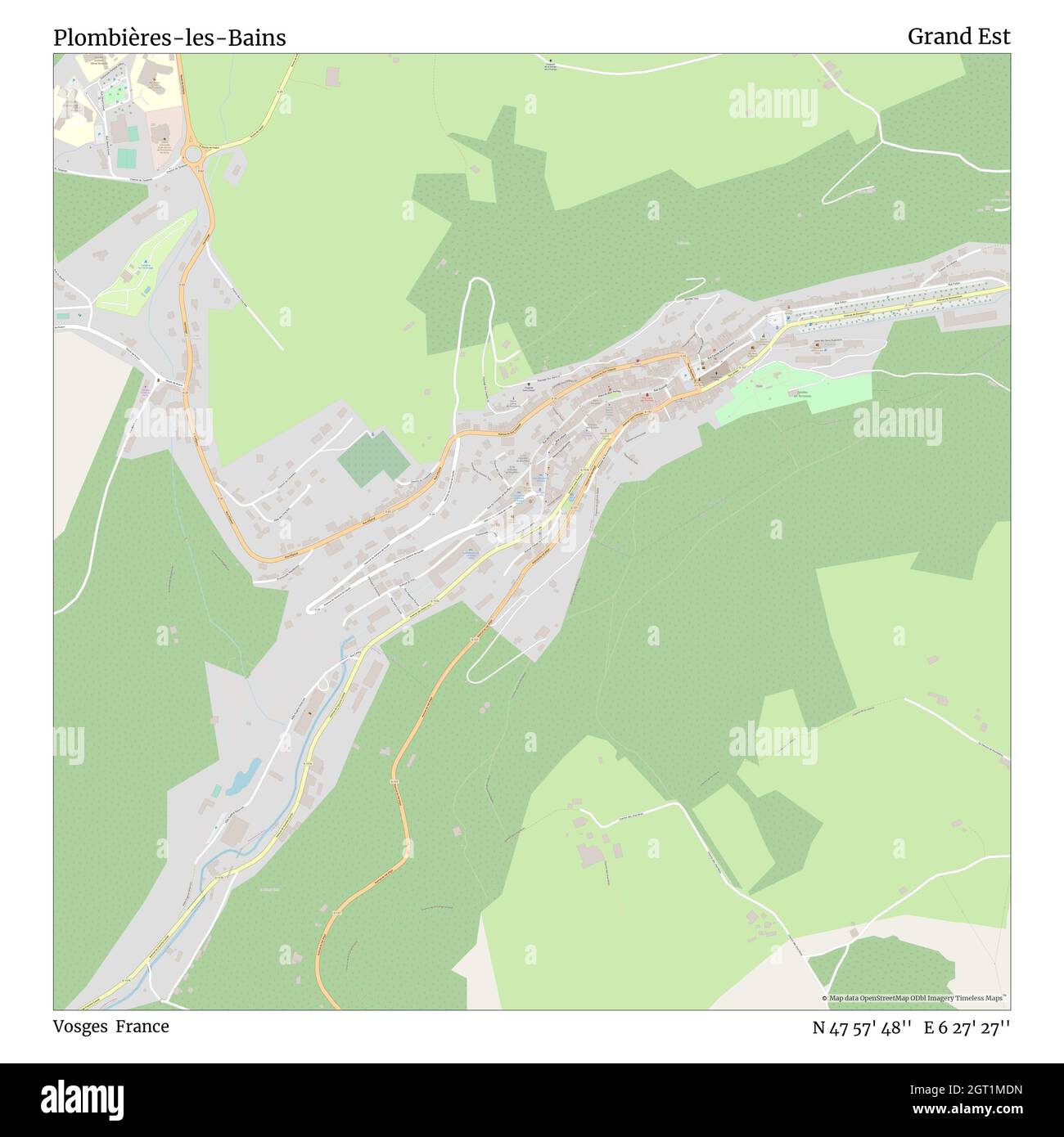 Plombières-les-Bains, Vosges, Frankreich, Grand Est, N 47 57' 48'', E 6 27' 27'', map, Timeless Map veröffentlicht im Jahr 2021. Reisende, Entdecker und Abenteurer wie Florence Nightingale, David Livingstone, Ernest Shackleton, Lewis and Clark und Sherlock Holmes haben sich bei der Planung von Reisen zu den entlegensten Ecken der Welt auf Karten verlassen.Timeless Maps kartiert die meisten Orte auf der Welt und zeigt die Verwirklichung großer Träume Stockfoto