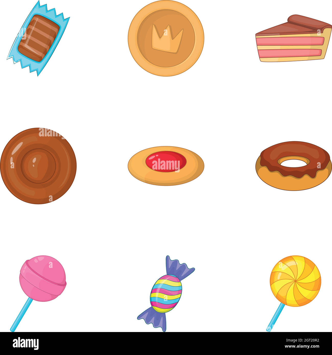 Süßigkeiten und Desserts Ikonen setzen Cartoon-Stil Stock Vektor