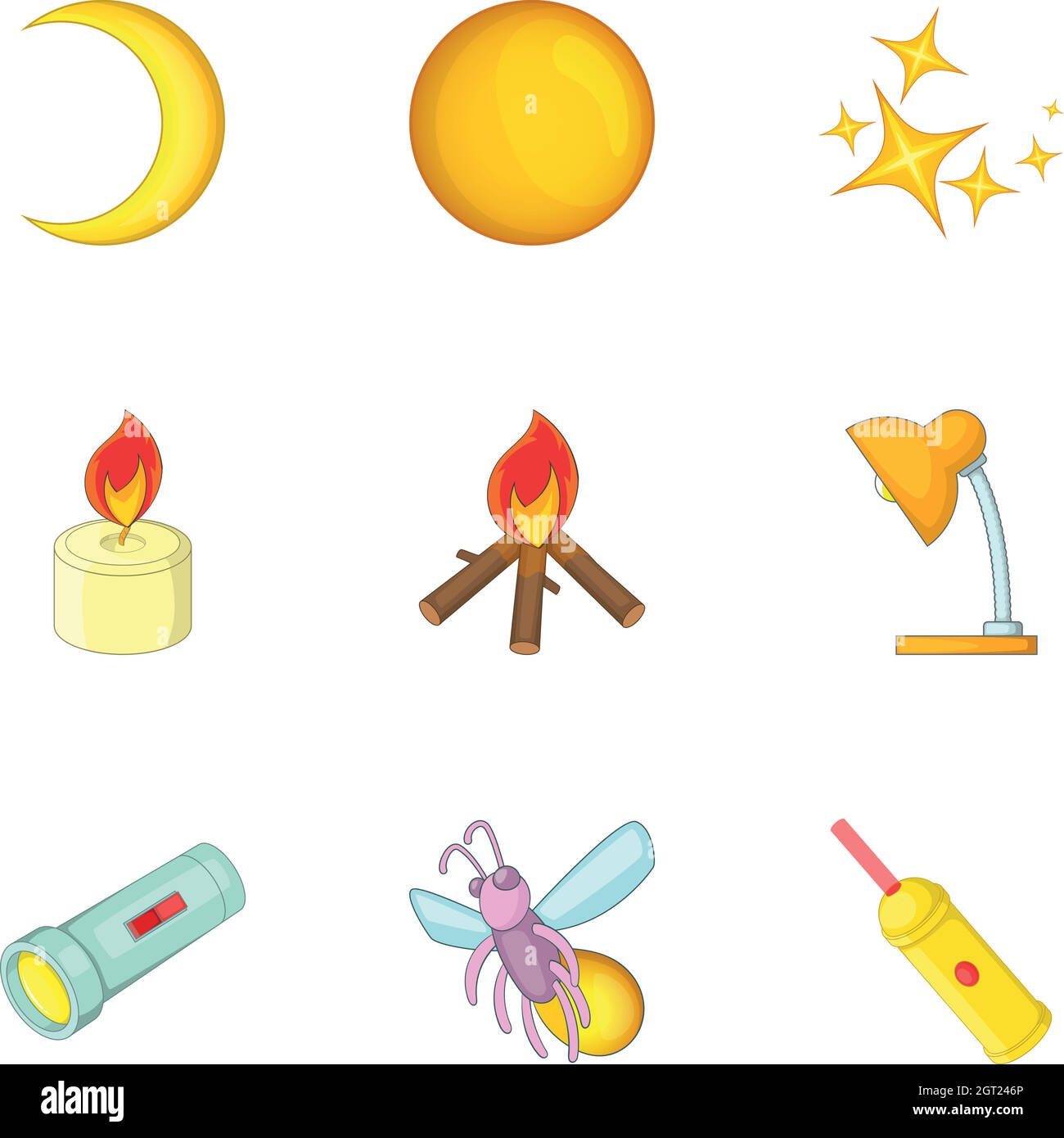 Lichtquelle Symbole, Cartoon Stil Stock Vektor