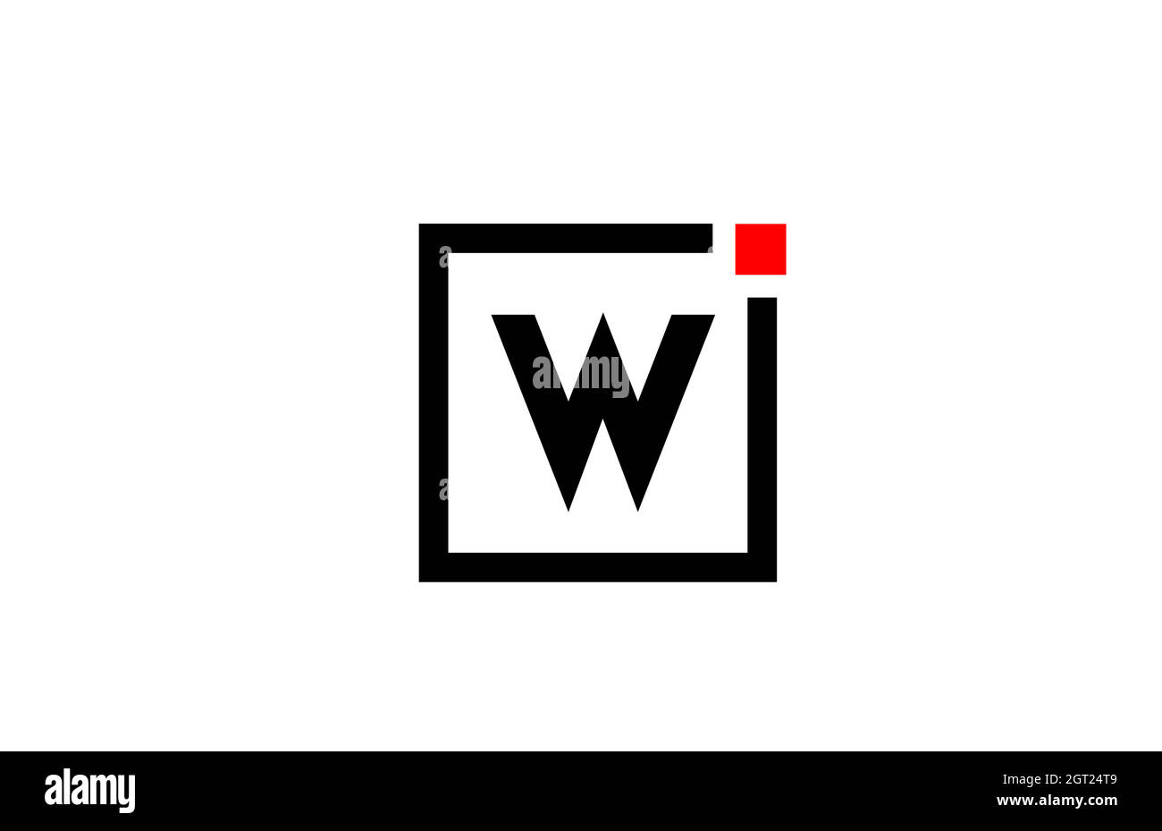 Logo-Symbol mit Buchstabe W in Schwarz und Weiß. Unternehmens- und Business-Design mit quadratischem und rotem Punkt. Kreative Vorlage für die Corporate Identity Stock Vektor