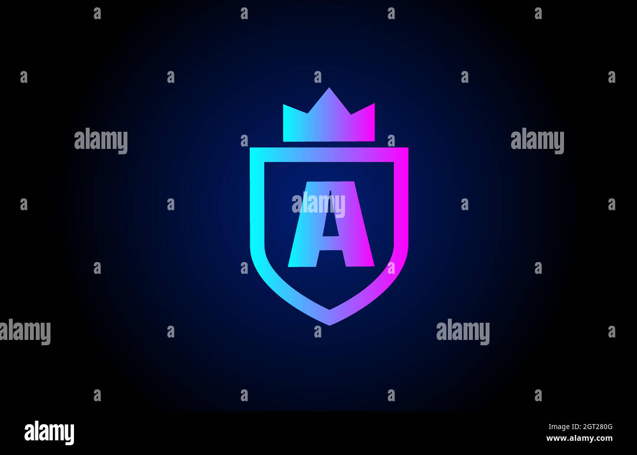 royal Ein Alphabet Buchstaben Symbol-Logo für Unternehmen. Firmendesign mit Königskrone und Schild in Farbverlauf für Corporate Identity Stock Vektor