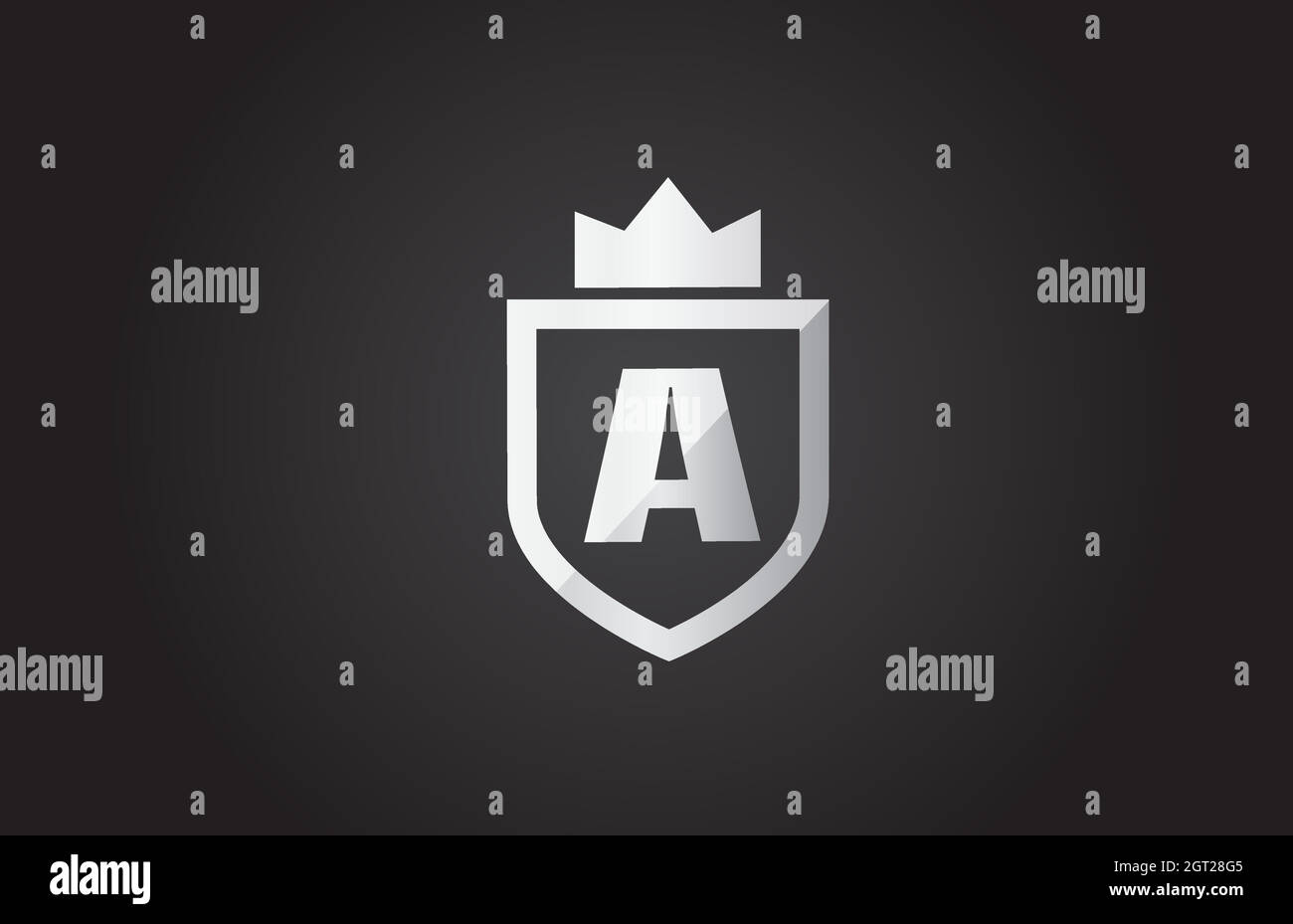 Ein Logo-Symbol mit Buchstaben in Grau und Schwarz. Schild-Design für die Unternehmensidentität mit Königskrone Stock Vektor