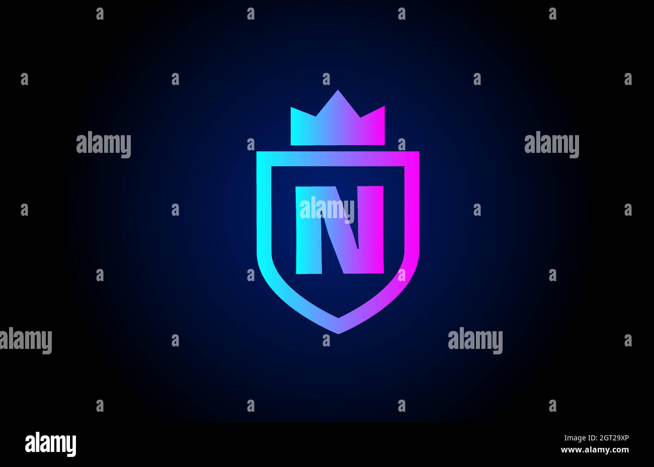Royal N Alphabet Buchstaben Symbol Logo für Unternehmen. Firmendesign mit Königskrone und Schild in Farbverlauf für Corporate Identity Stock Vektor