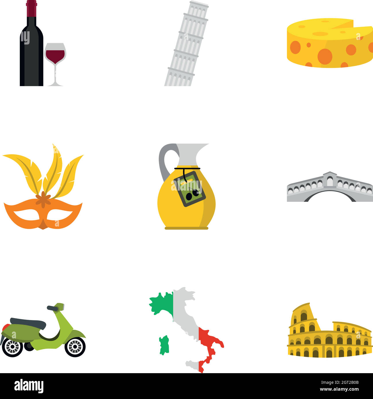 Italien Land Symbole Symbole gesetzt, flachen Stil Stock Vektor