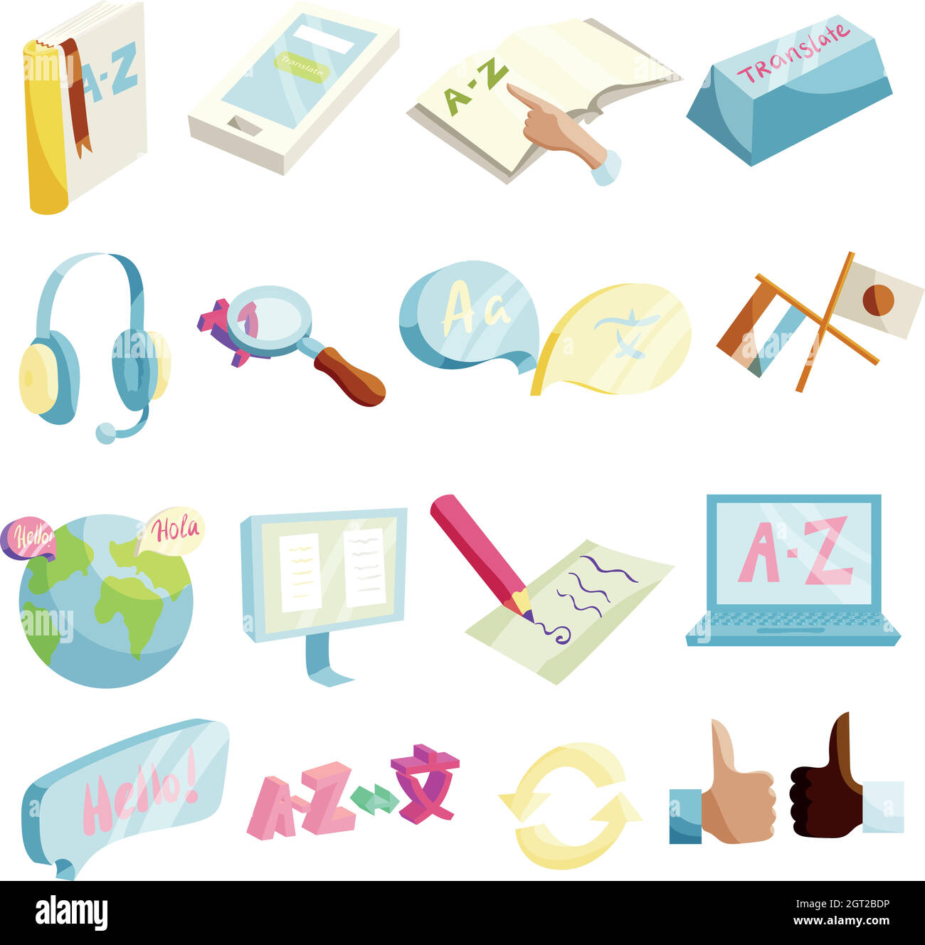 Übersetzer Symbole Symbole gesetzt, Cartoon-Stil Stock Vektor