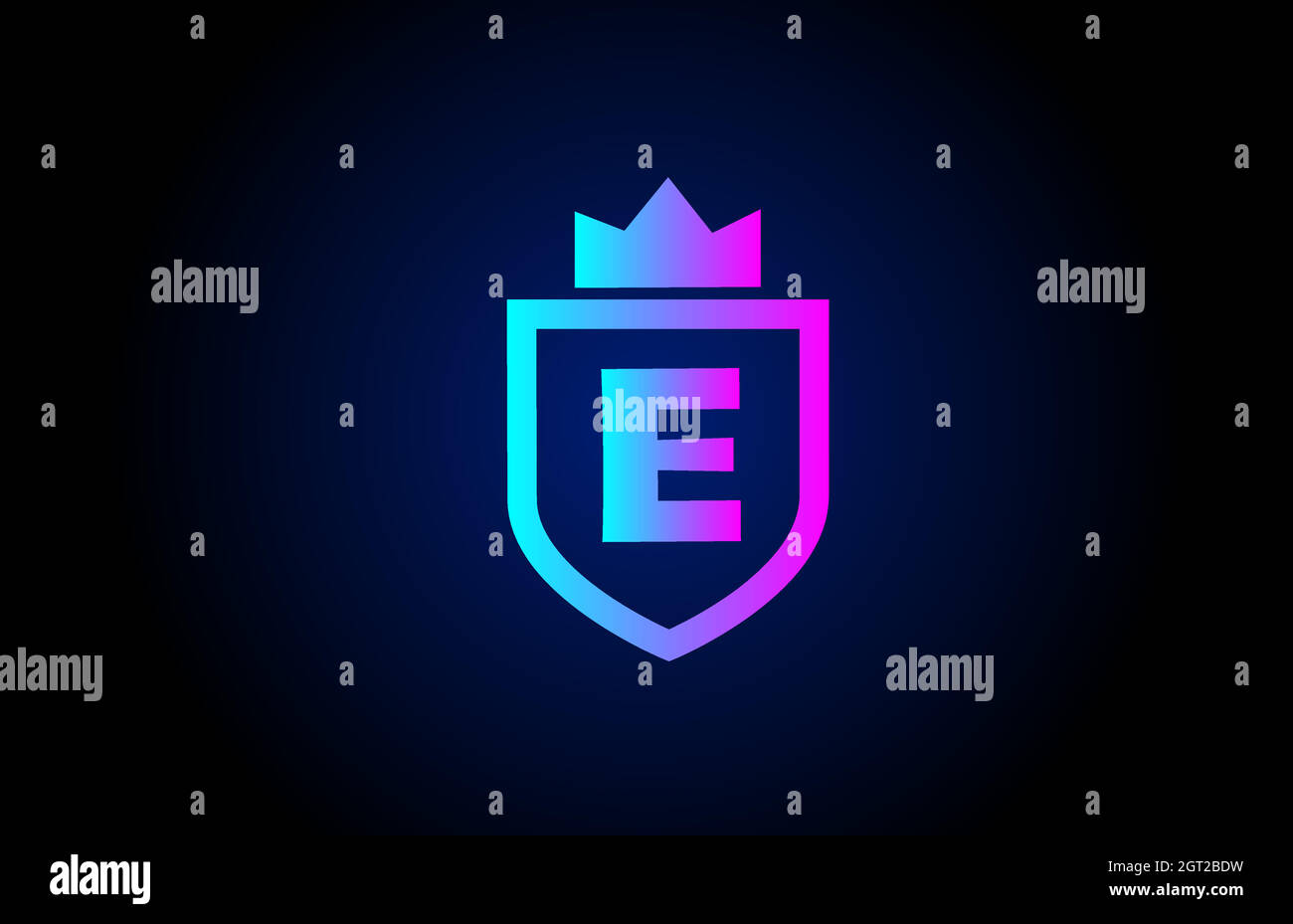 royal E Alphabet Buchstaben Symbol Logo für Unternehmen. Firmendesign mit Königskrone und Schild in Farbverlauf für Corporate Identity Stock Vektor
