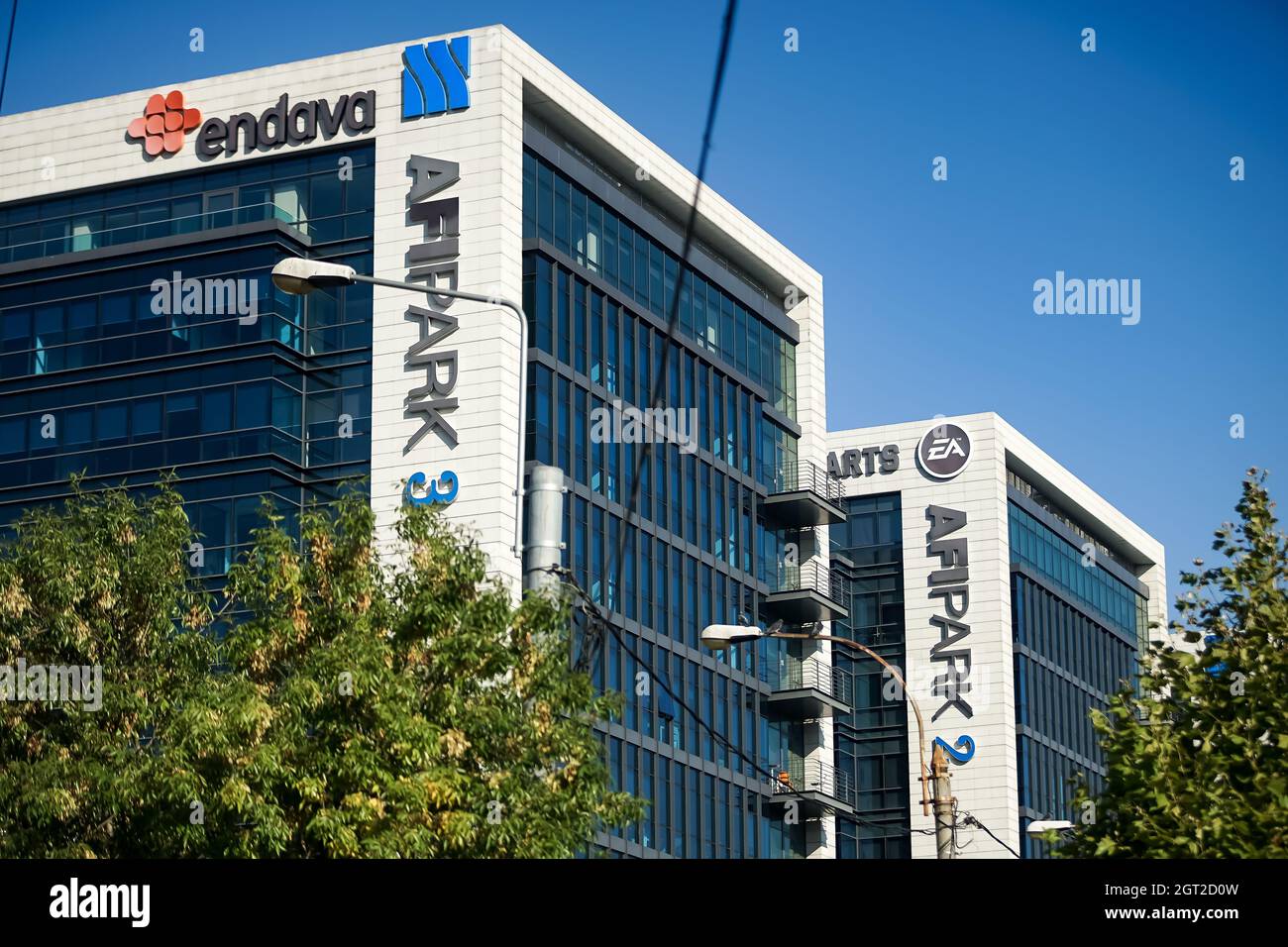 Bukarest, Rumänien - 27. September 2021: Bürogebäude AFI Park 3 und AFI Park 2 in Bukarest. Stockfoto