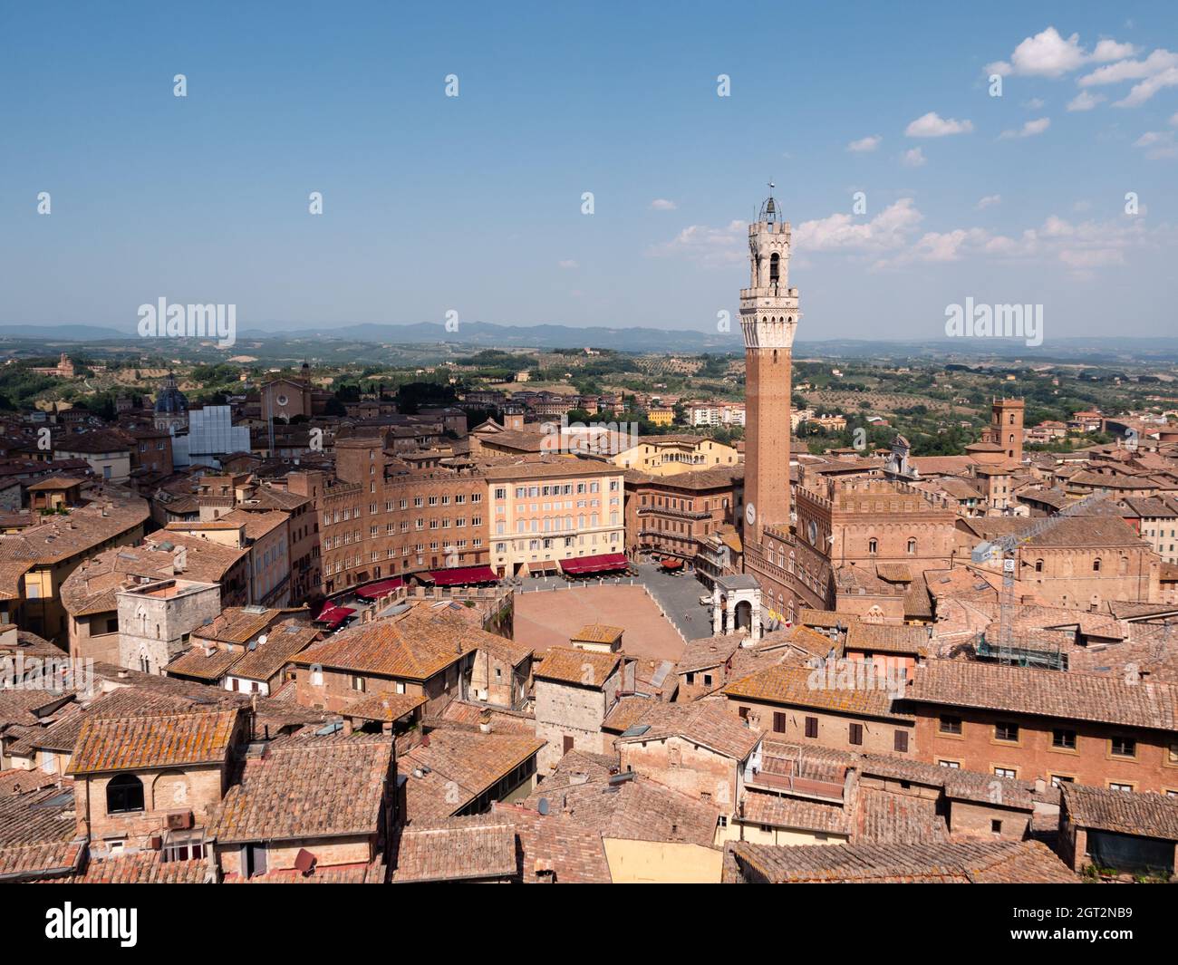 Piazza Il Campo in Siena Aerial in der Toskana, Italien von oben Stockfoto