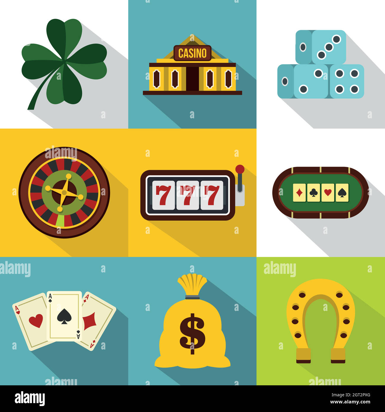 Glücksspiel Symbole gesetzt, flachen Stil Stock Vektor