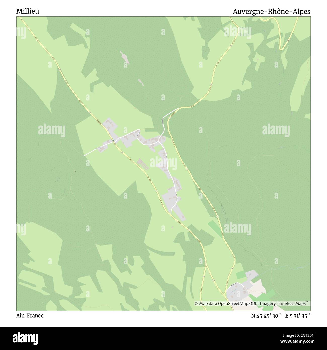 Millieu, Ain, Frankreich, Auvergne-Rhône-Alpes, N 45 45' 30'', E 5 31' 35'', map, Timeless Map veröffentlicht im Jahr 2021. Reisende, Entdecker und Abenteurer wie Florence Nightingale, David Livingstone, Ernest Shackleton, Lewis and Clark und Sherlock Holmes haben sich bei der Planung von Reisen zu den entlegensten Ecken der Welt auf Karten verlassen.Timeless Maps kartiert die meisten Orte auf der Welt und zeigt die Verwirklichung großer Träume Stockfoto