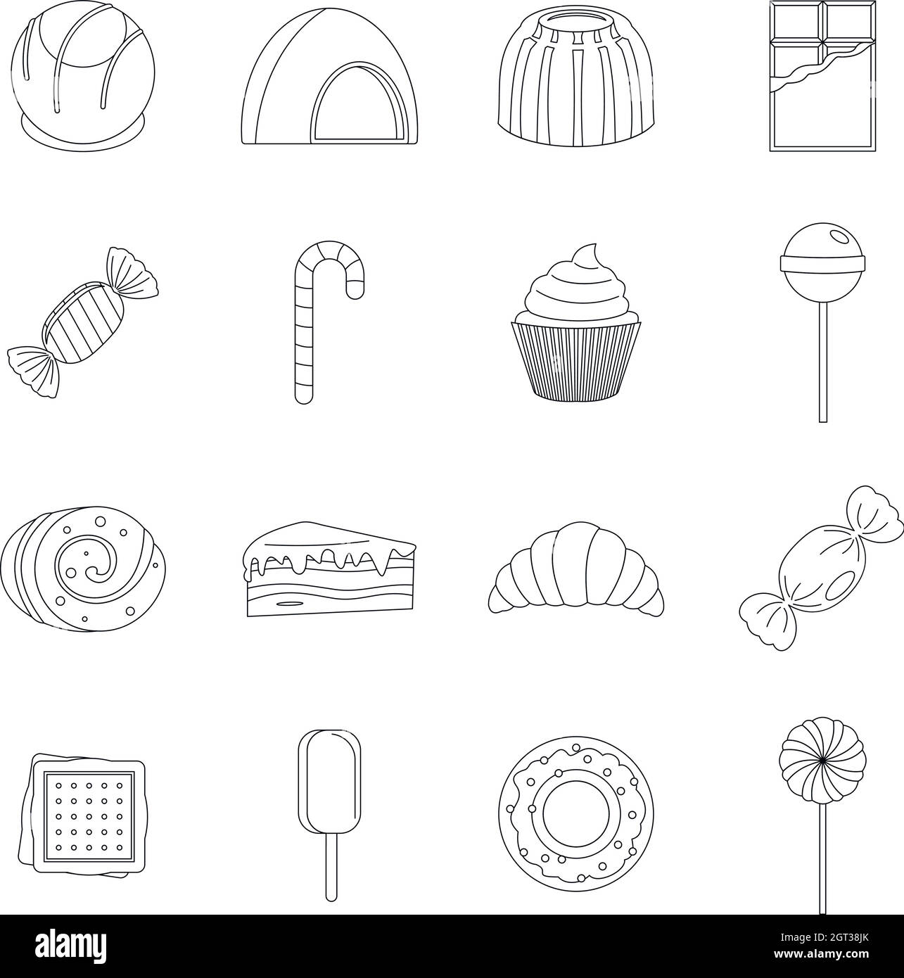 Süßigkeiten und Süßigkeiten Symbole gesetzt, skizzieren Stil Stock Vektor