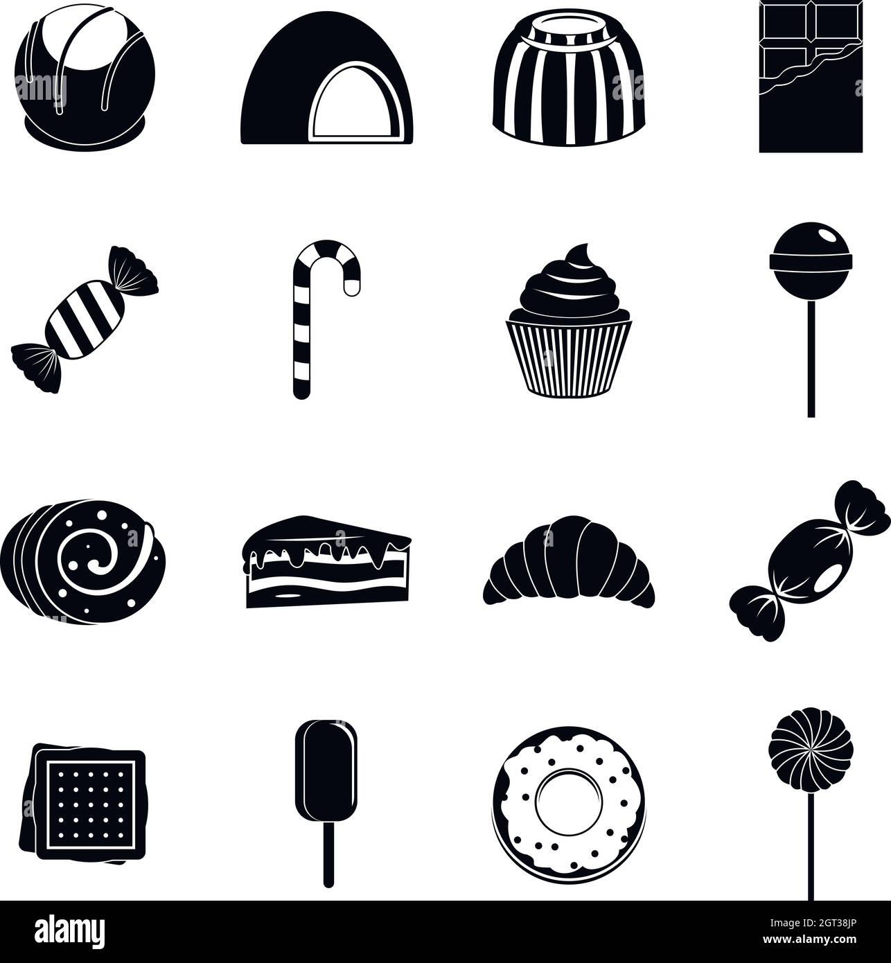 Süßigkeiten und Bonbons Symbole gesetzt, einfachen Stil Stock Vektor